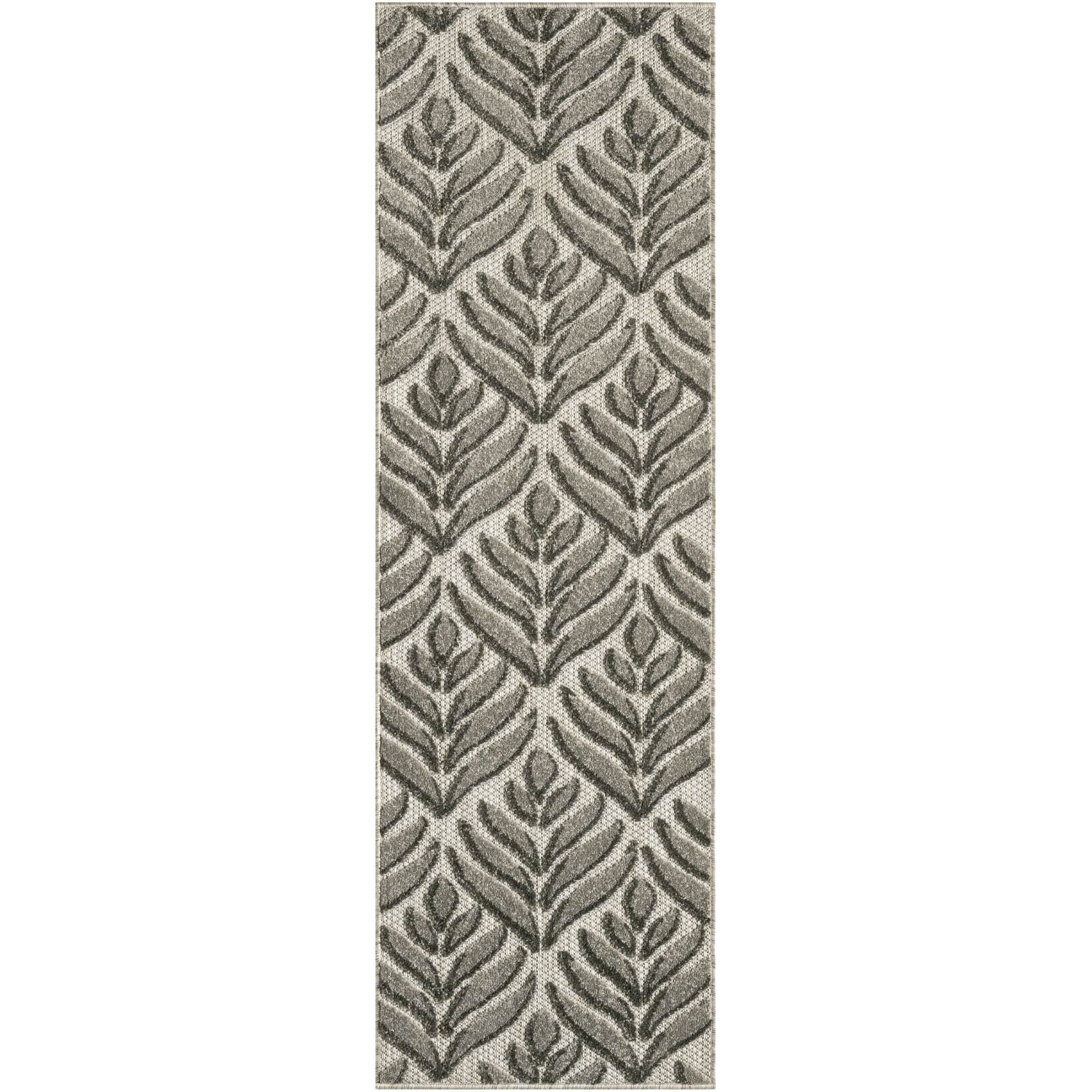 Charcoal Tropical Palm Leaf Indoor-Outdoor Rug
