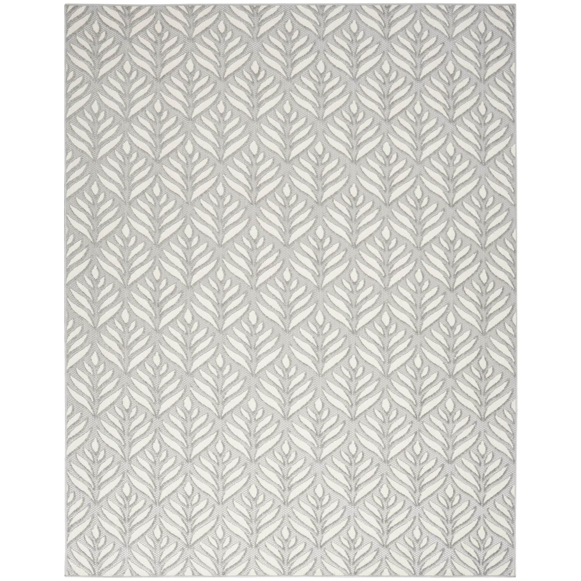 Grey Tropical Palm Leaf Indoor-Outdoor Rug