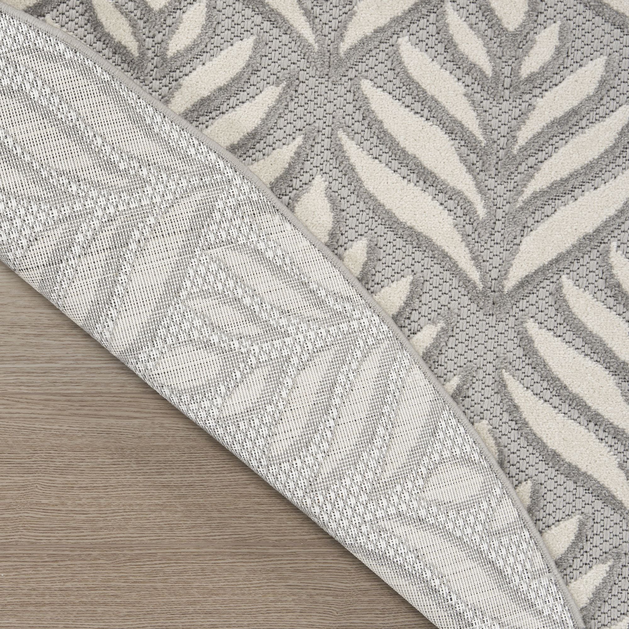 Grey Tropical Palm Leaf Indoor-Outdoor Rug
