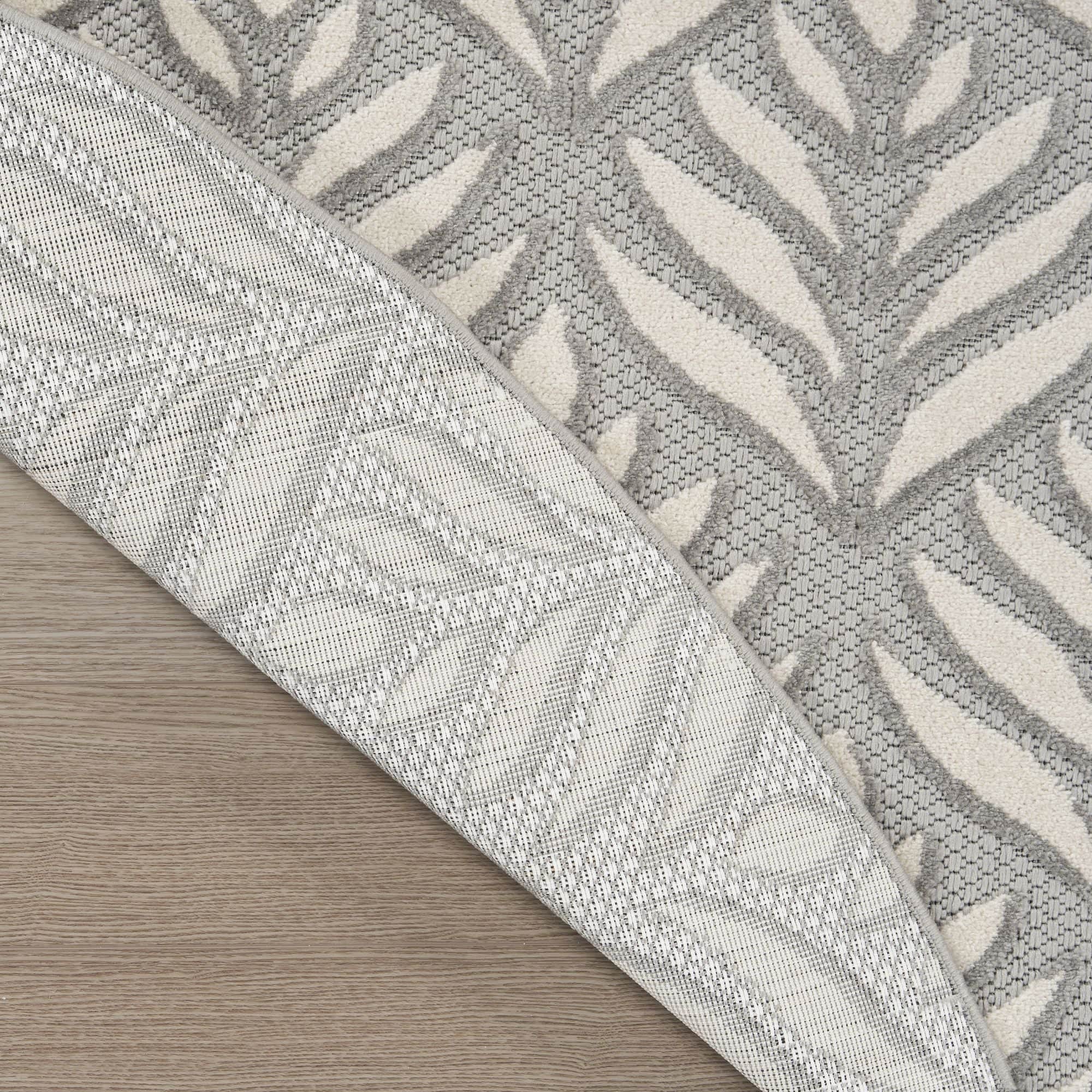 Grey Tropical Palm Leaf Indoor-Outdoor Rug