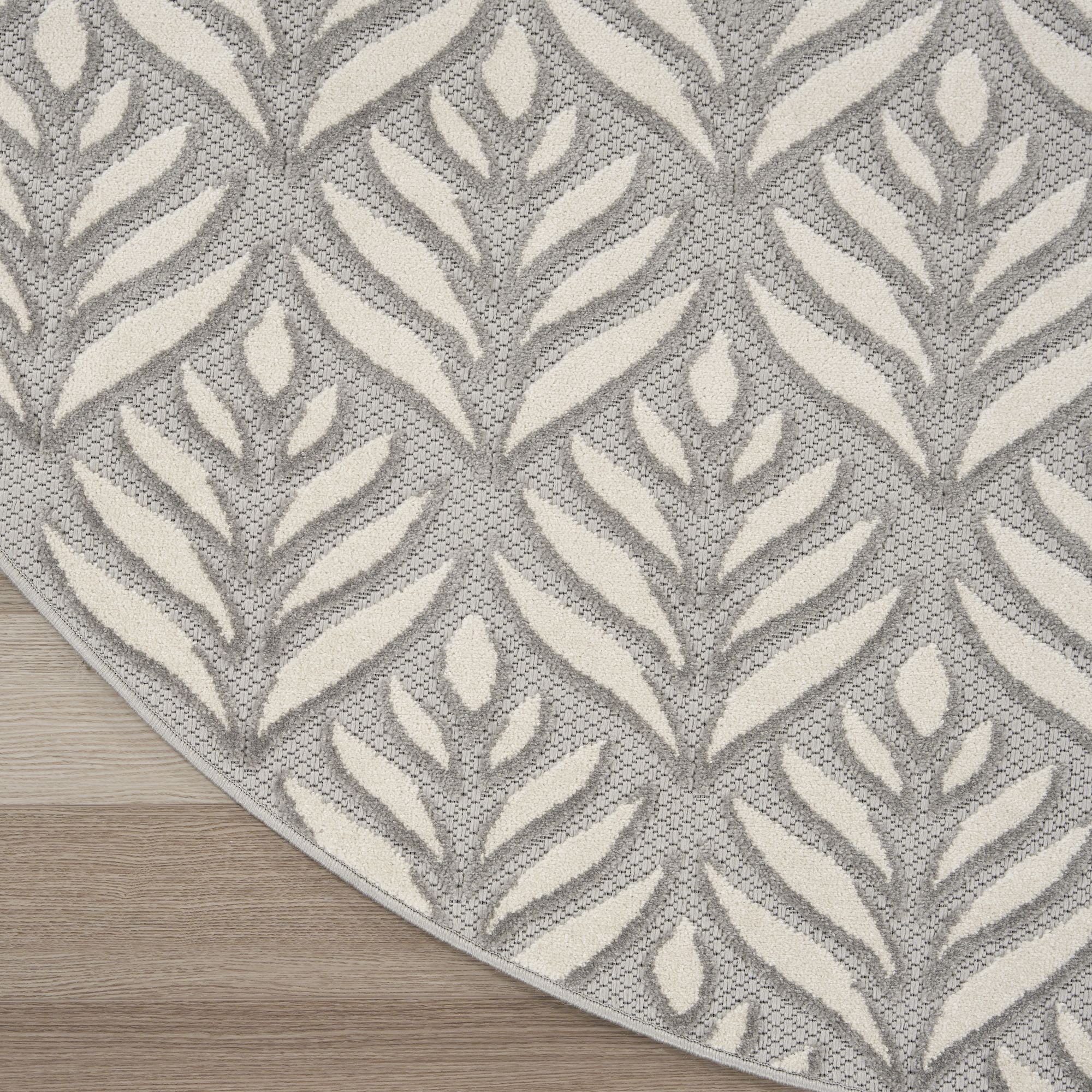 Grey Tropical Palm Leaf Indoor-Outdoor Rug