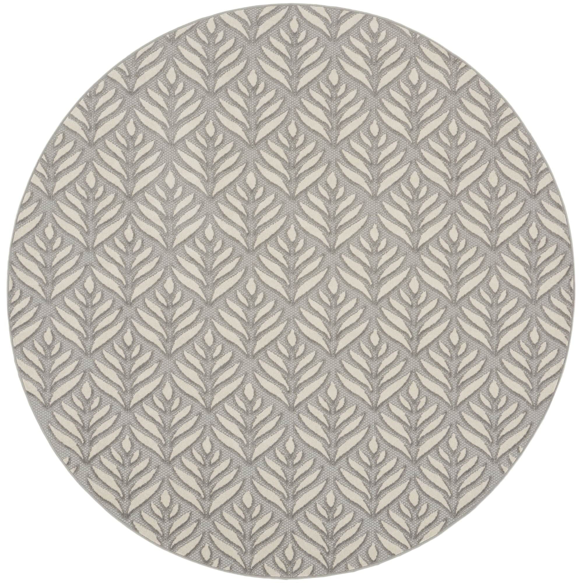 Grey Tropical Palm Leaf Indoor-Outdoor Rug