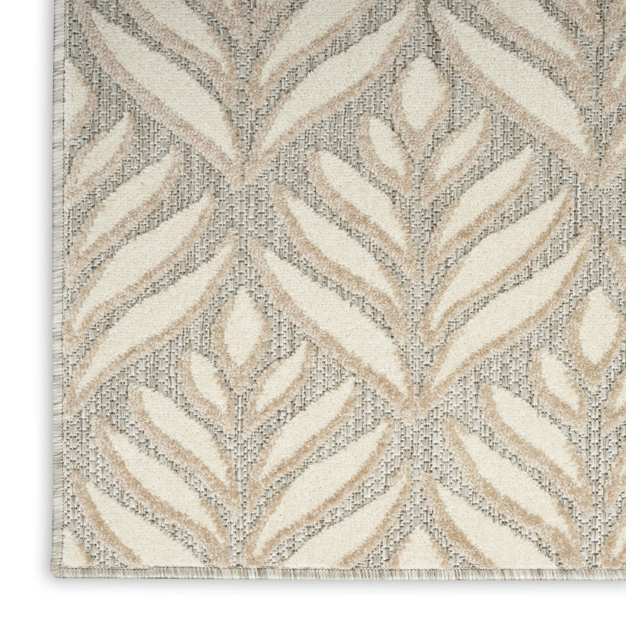 Ivory Grey Tropical Palm Leaf Indoor-Outdoor Rug