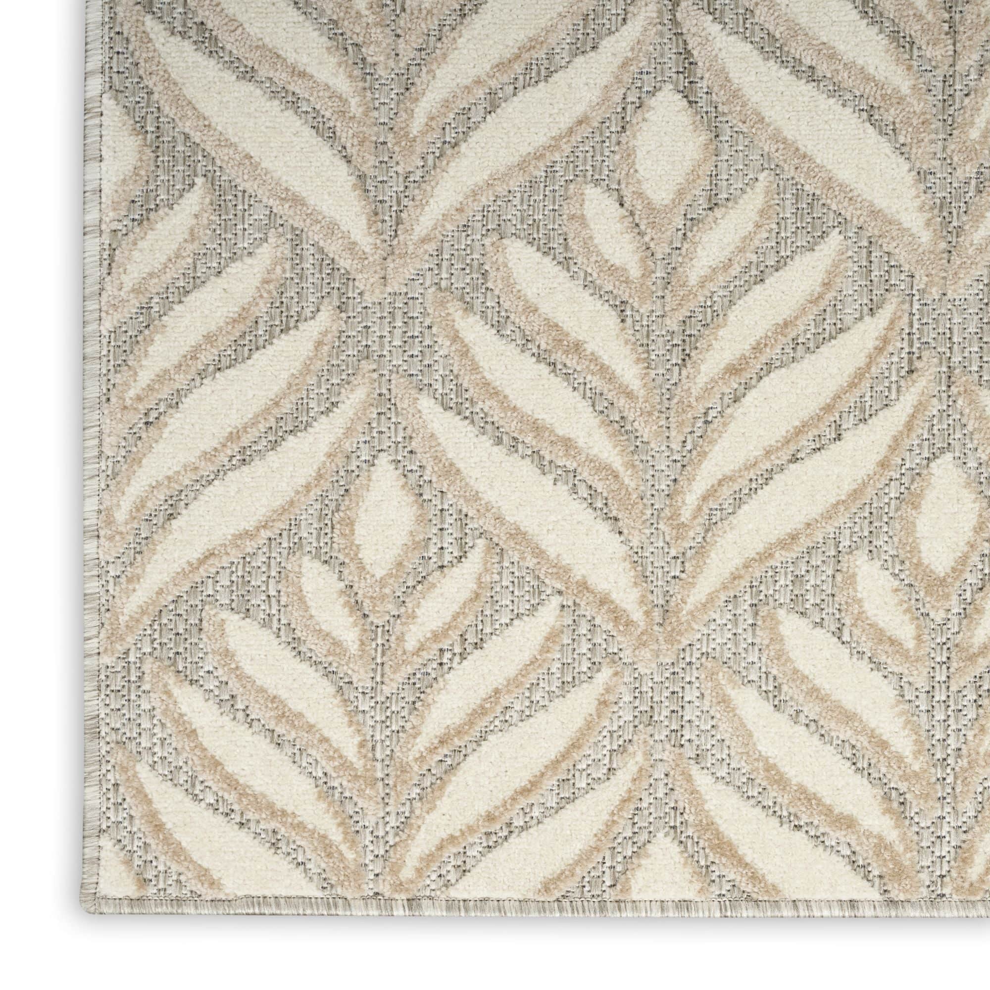 Ivory Grey Tropical Palm Leaf Indoor-Outdoor Rug
