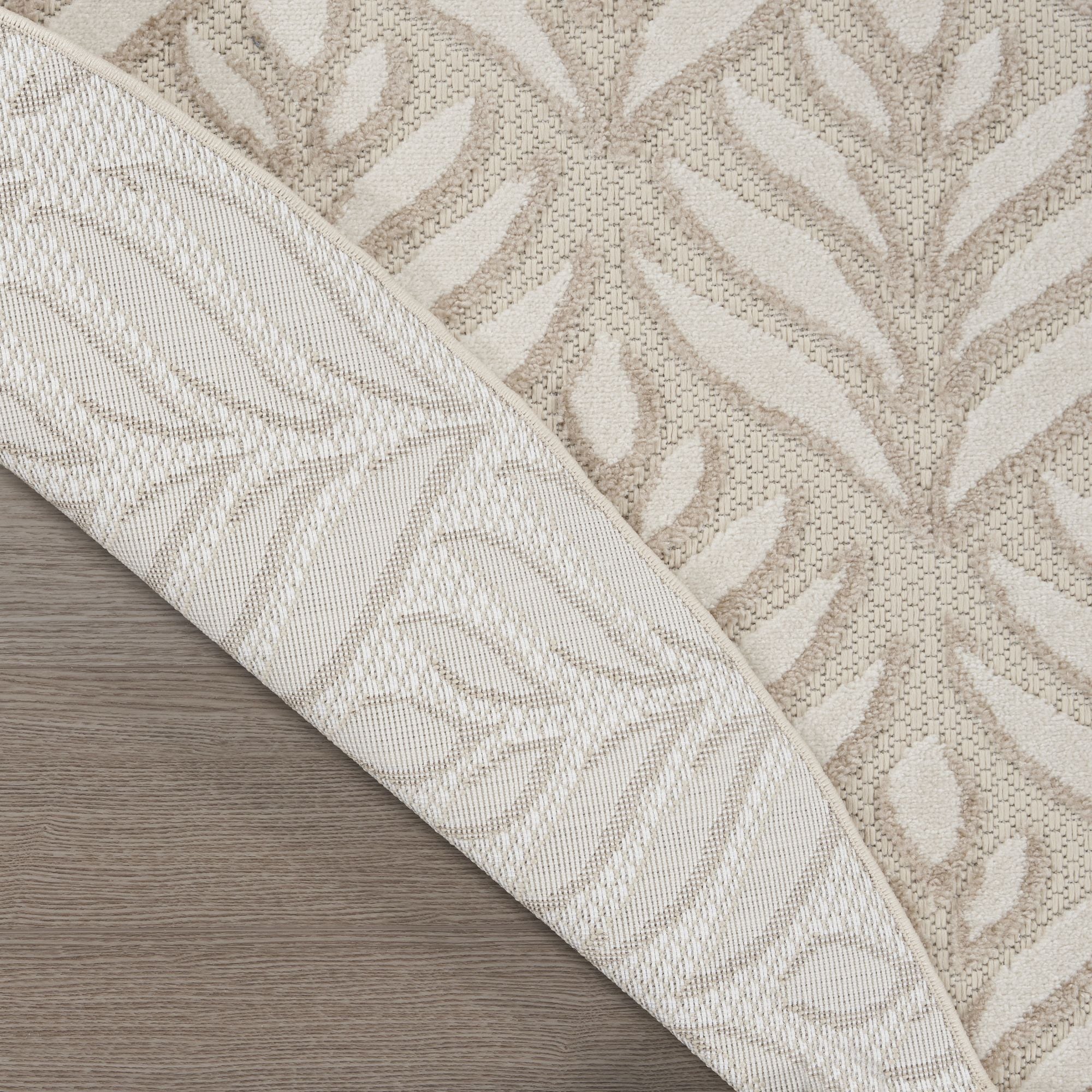 Ivory Grey Tropical Palm Leaf Indoor-Outdoor Rug