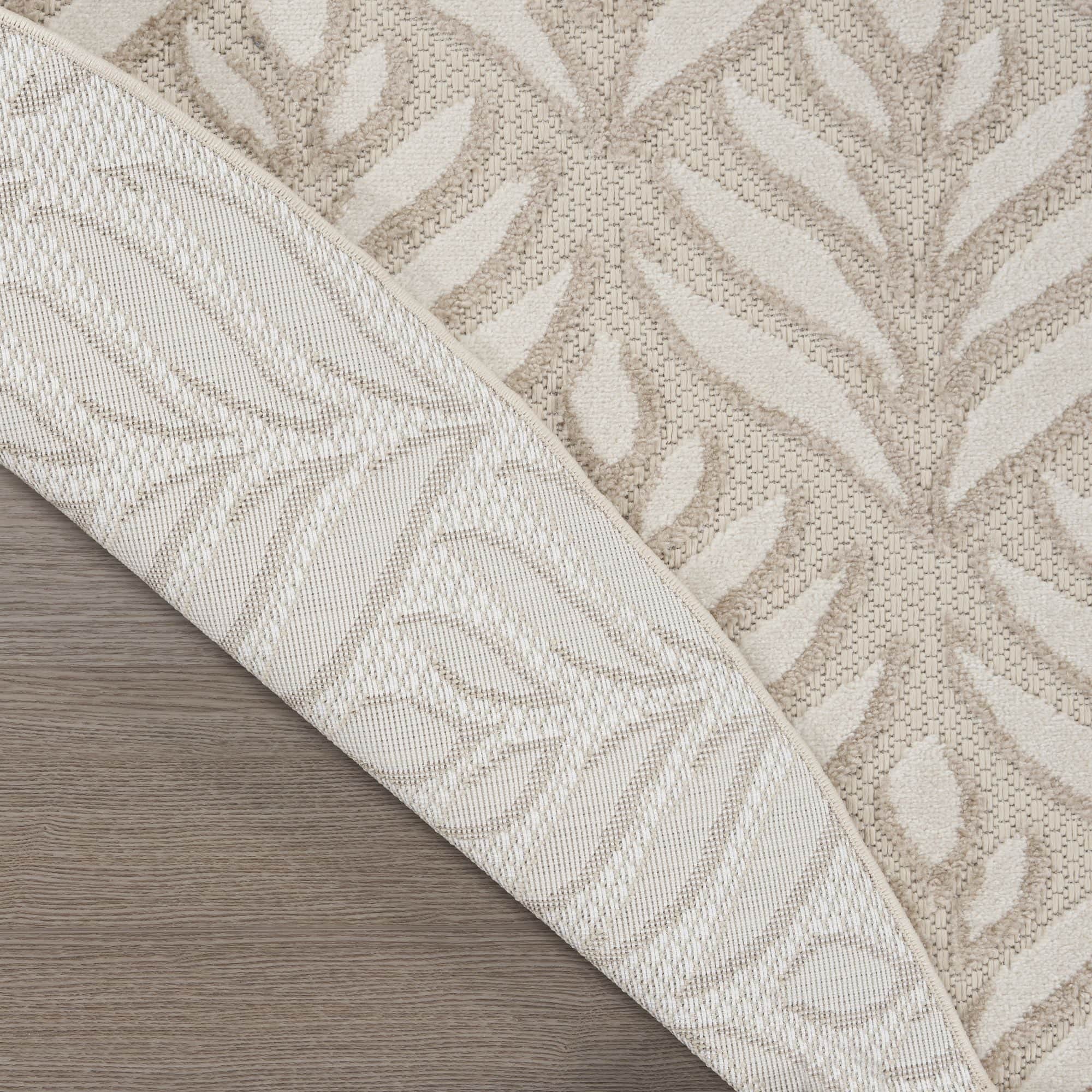 Ivory Grey Tropical Palm Leaf Indoor-Outdoor Rug