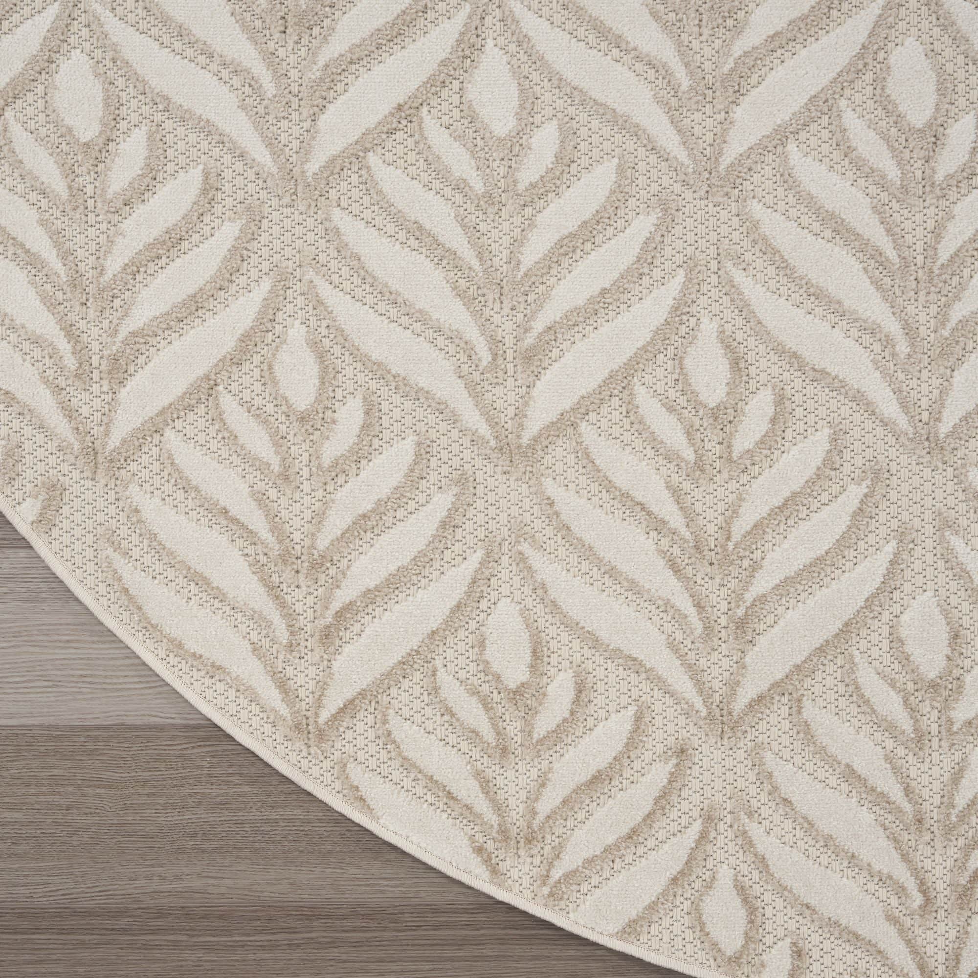 Ivory Grey Tropical Palm Leaf Indoor-Outdoor Rug
