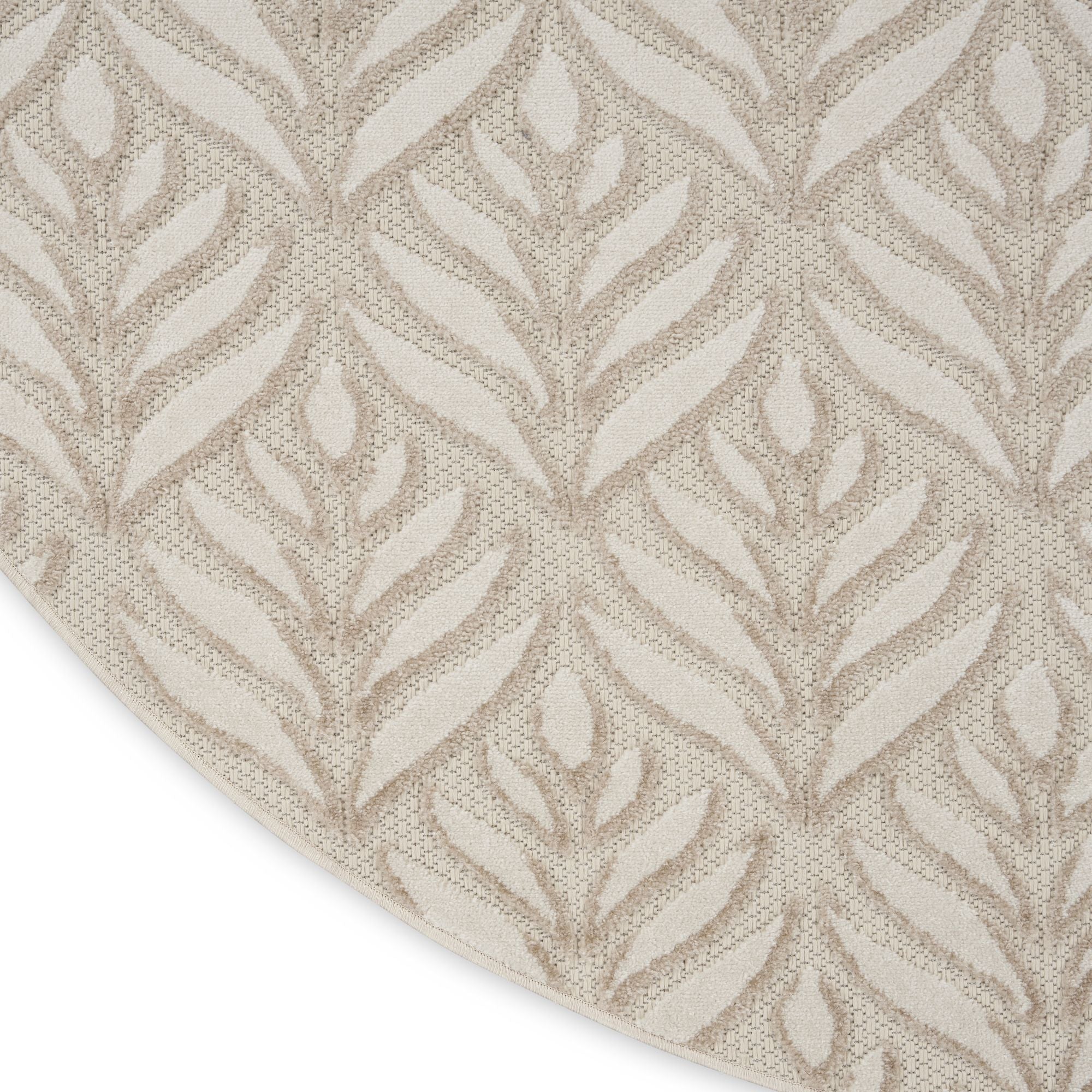 Ivory Grey Tropical Palm Leaf Indoor-Outdoor Rug