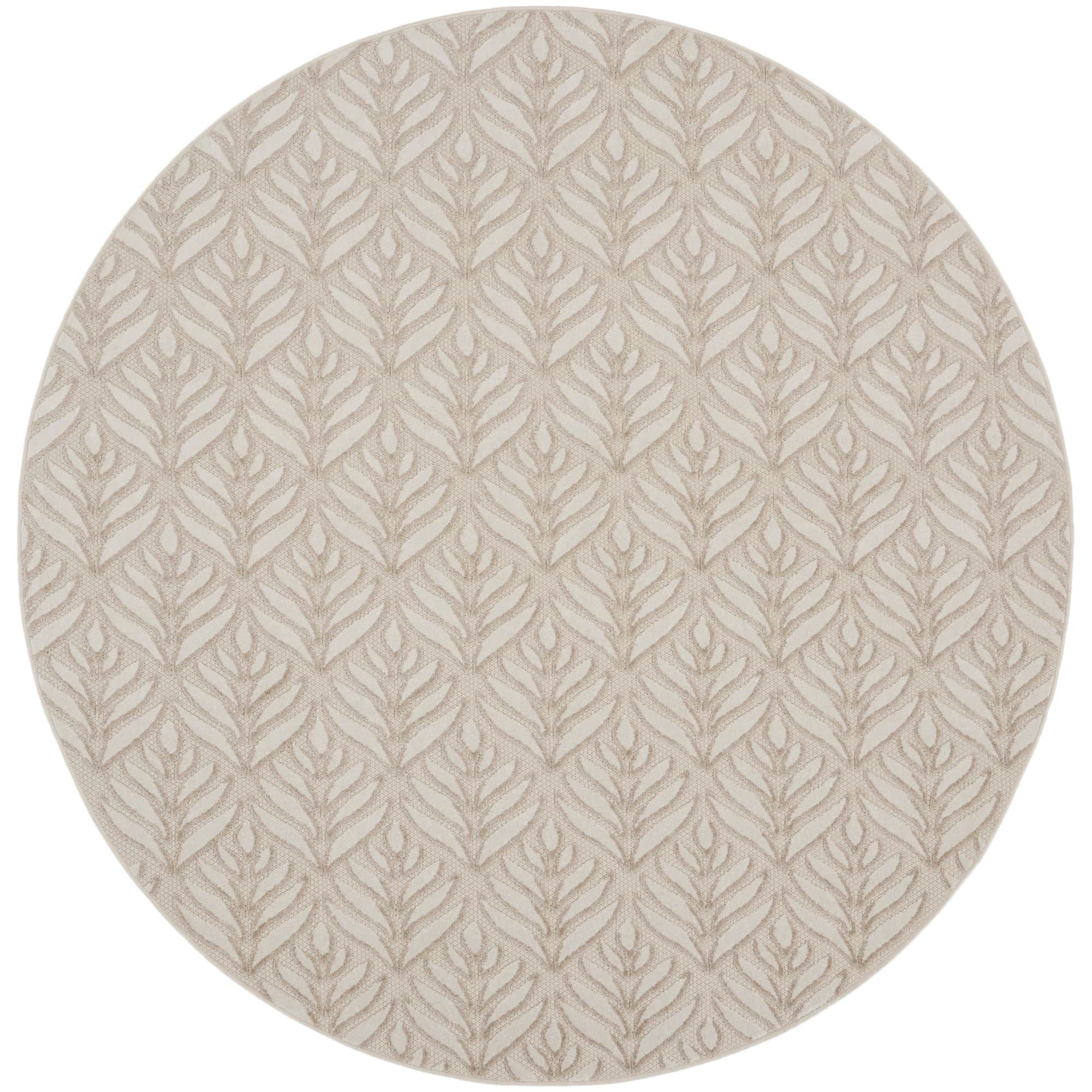 Ivory Grey Tropical Palm Leaf Indoor-Outdoor Rug