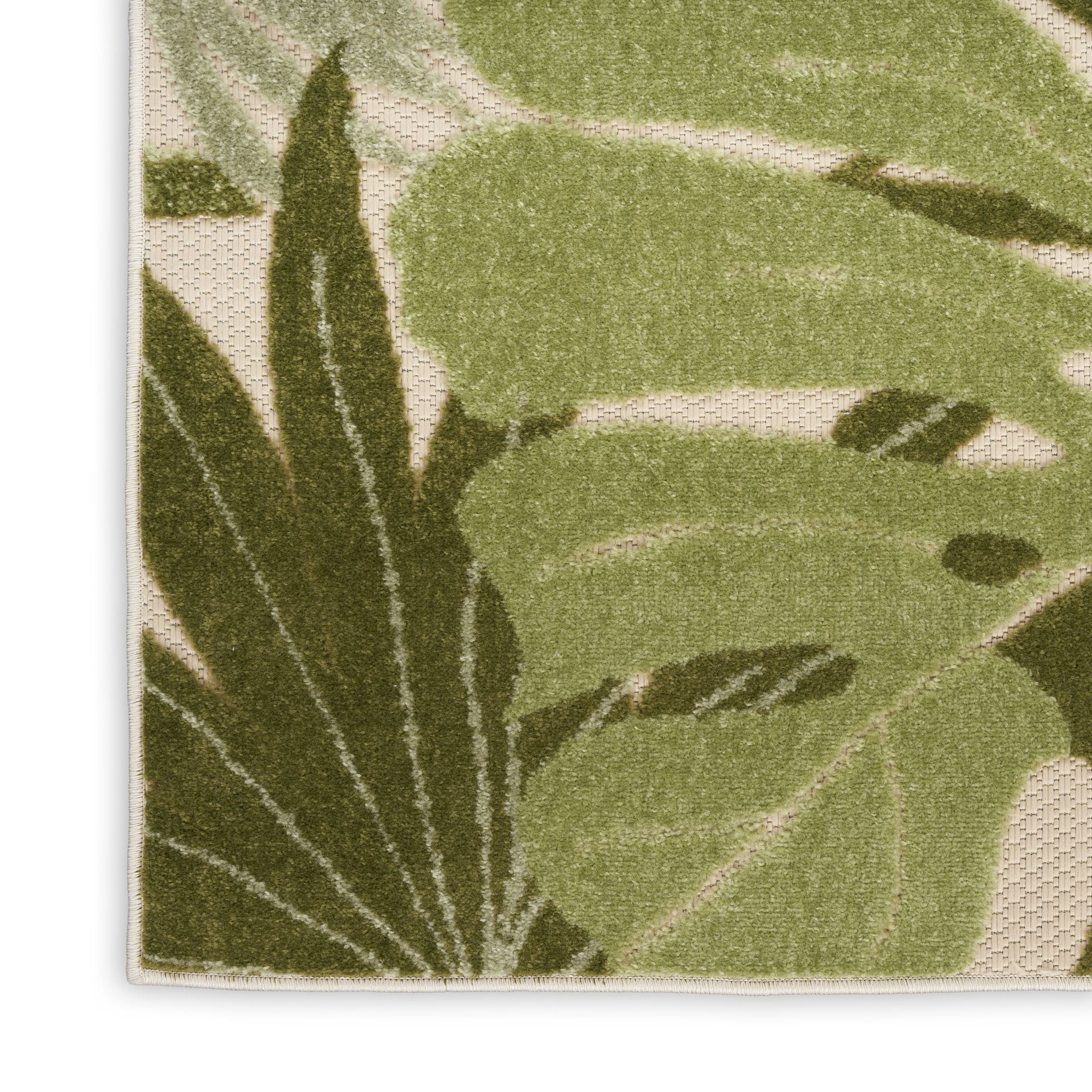 Ivory Green Indoor Outdoor Polypropylene Palm Leaf Rug