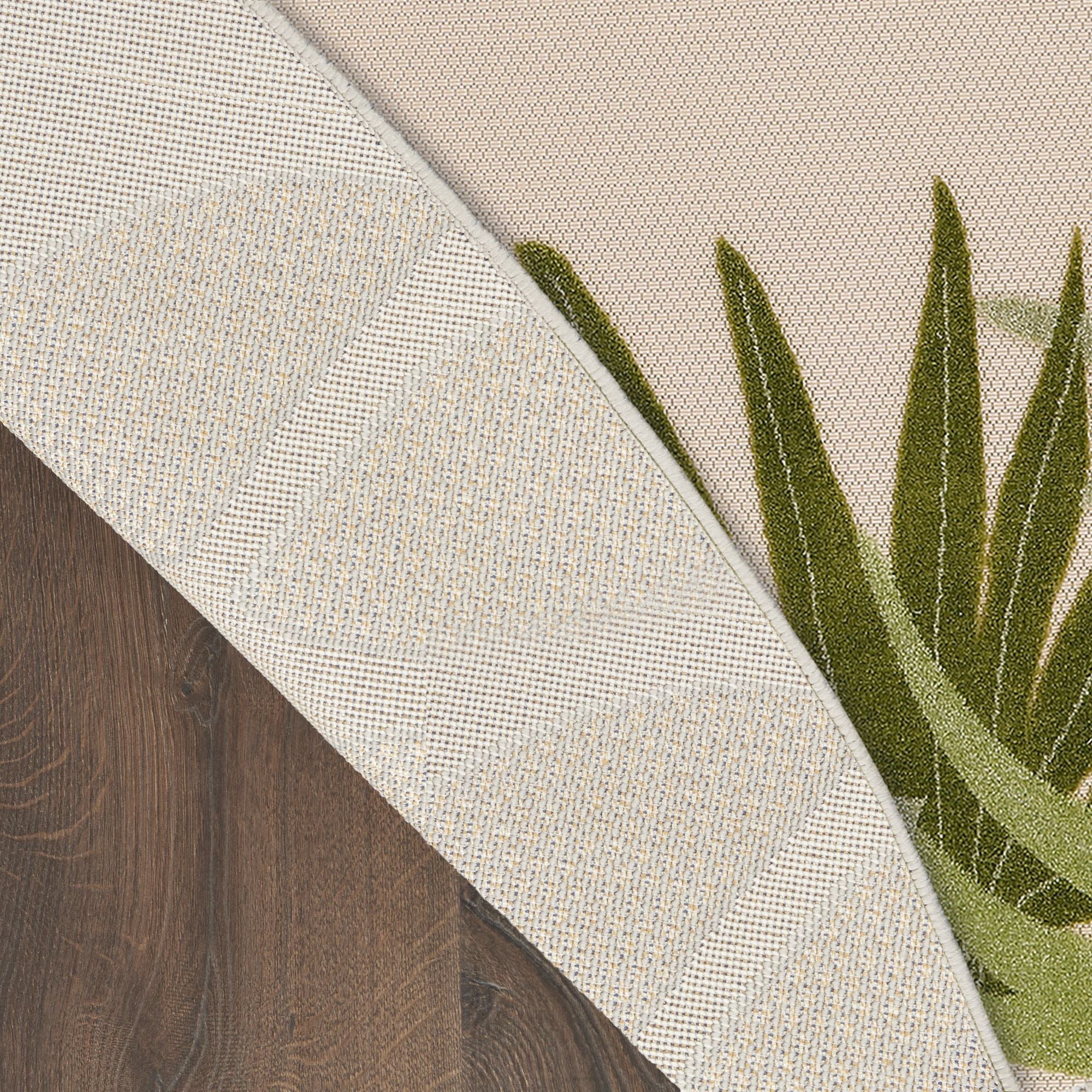 Ivory Green Indoor Outdoor Polypropylene Palm Leaf Rug