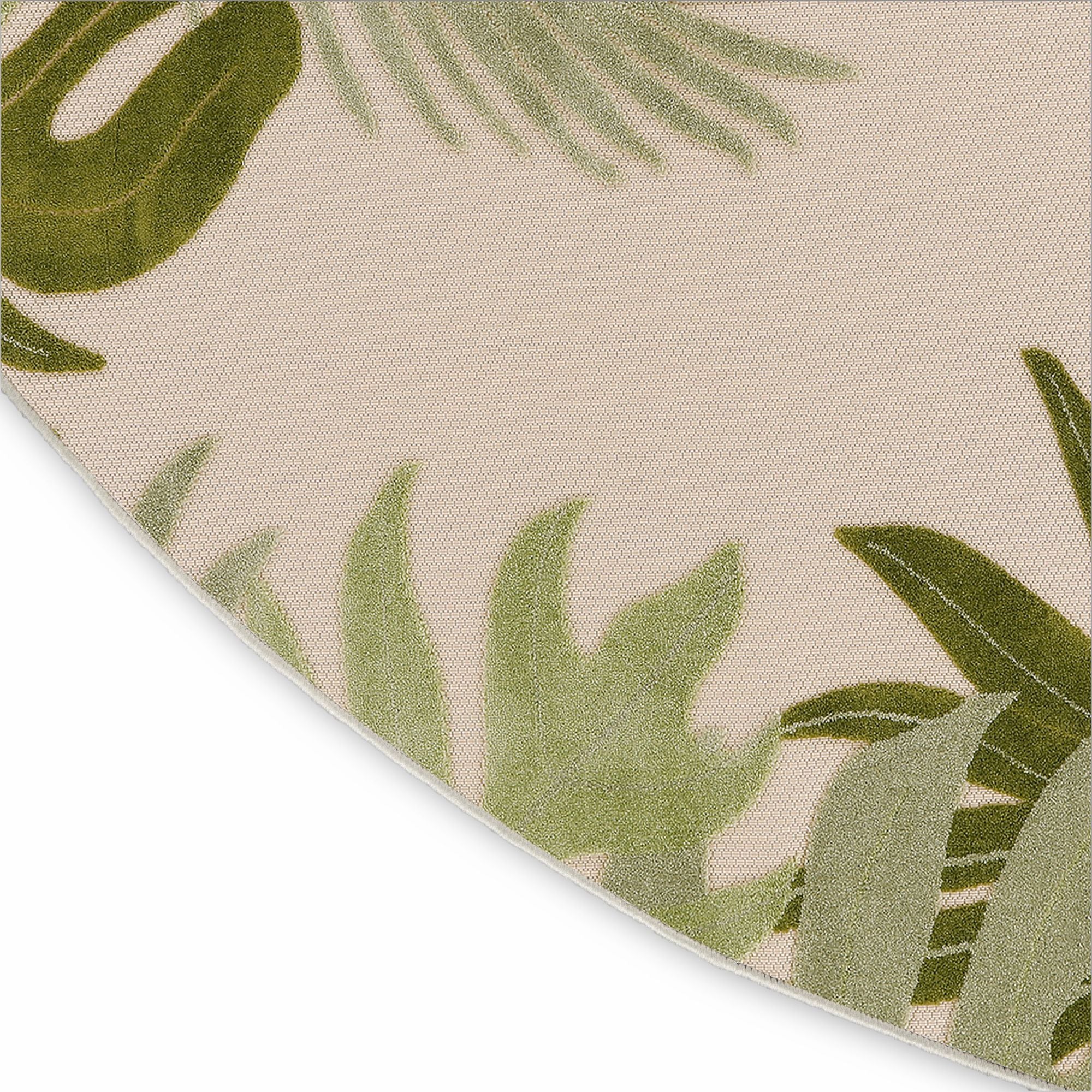 Ivory Green Indoor Outdoor Polypropylene Palm Leaf Rug
