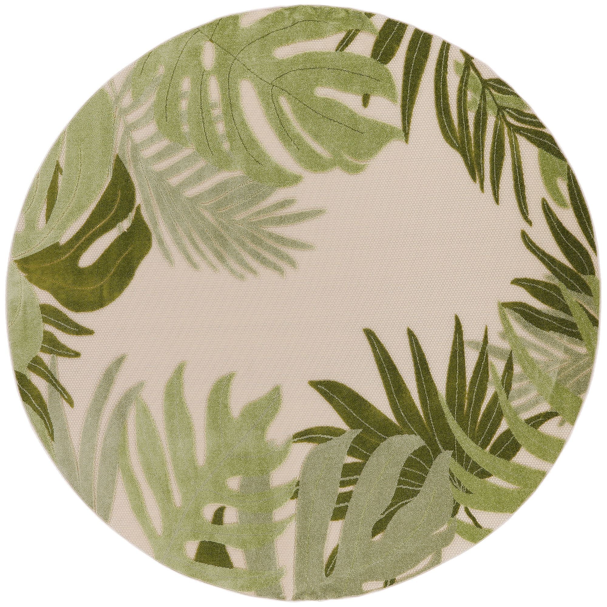 Ivory Green Indoor Outdoor Polypropylene Palm Leaf Rug