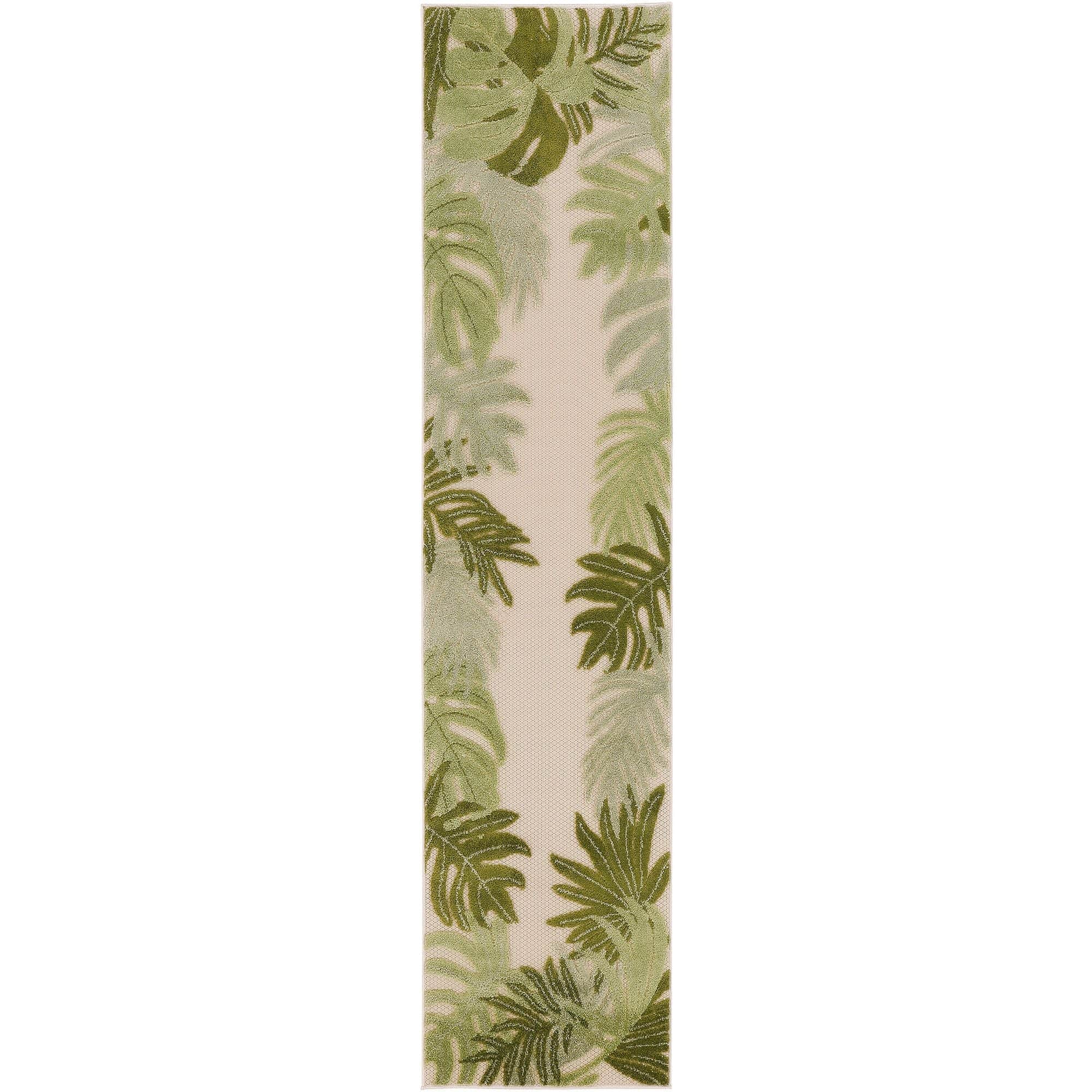 Ivory Green Indoor Outdoor Polypropylene Palm Leaf Rug