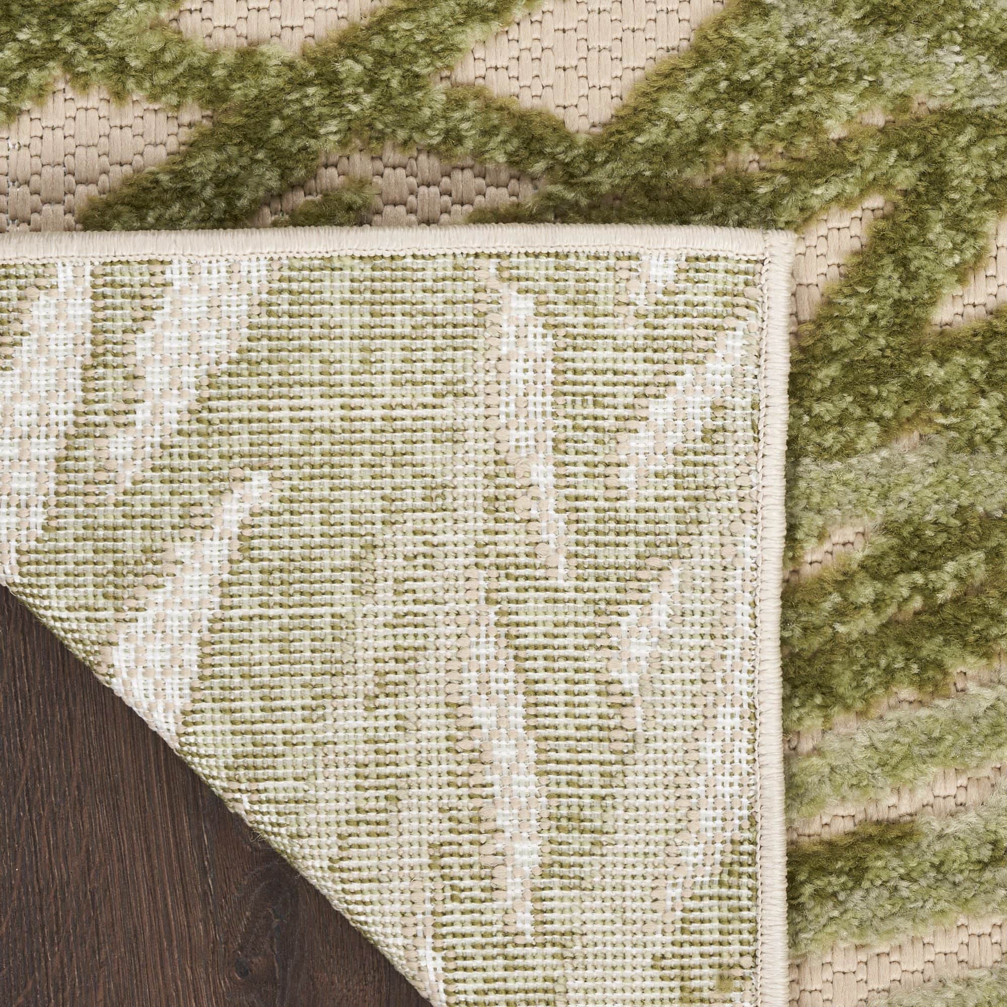 Ivory Green Tropical Leaf Indoor Outdoor Patio Rug