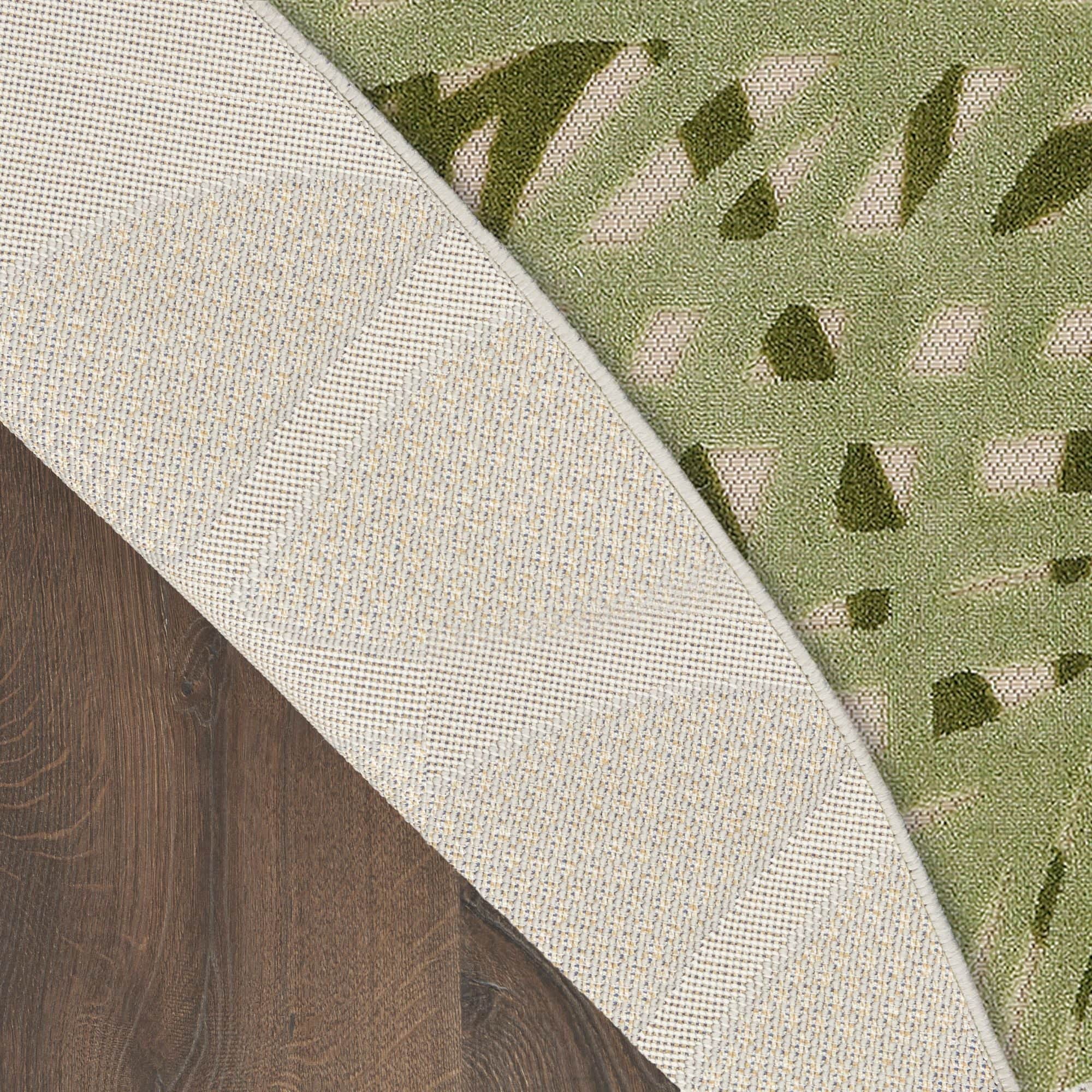 Ivory Green Tropical Leaf Indoor Outdoor Patio Rug