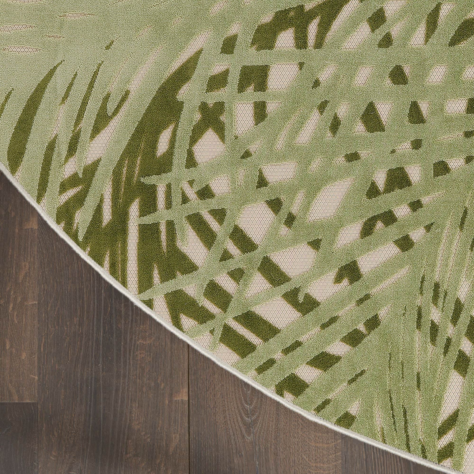 Ivory Green Tropical Leaf Indoor Outdoor Patio Rug