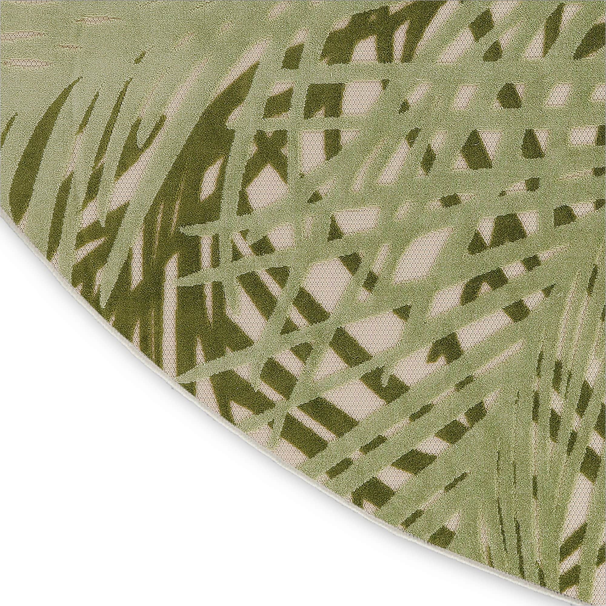 Ivory Green Tropical Leaf Indoor Outdoor Patio Rug