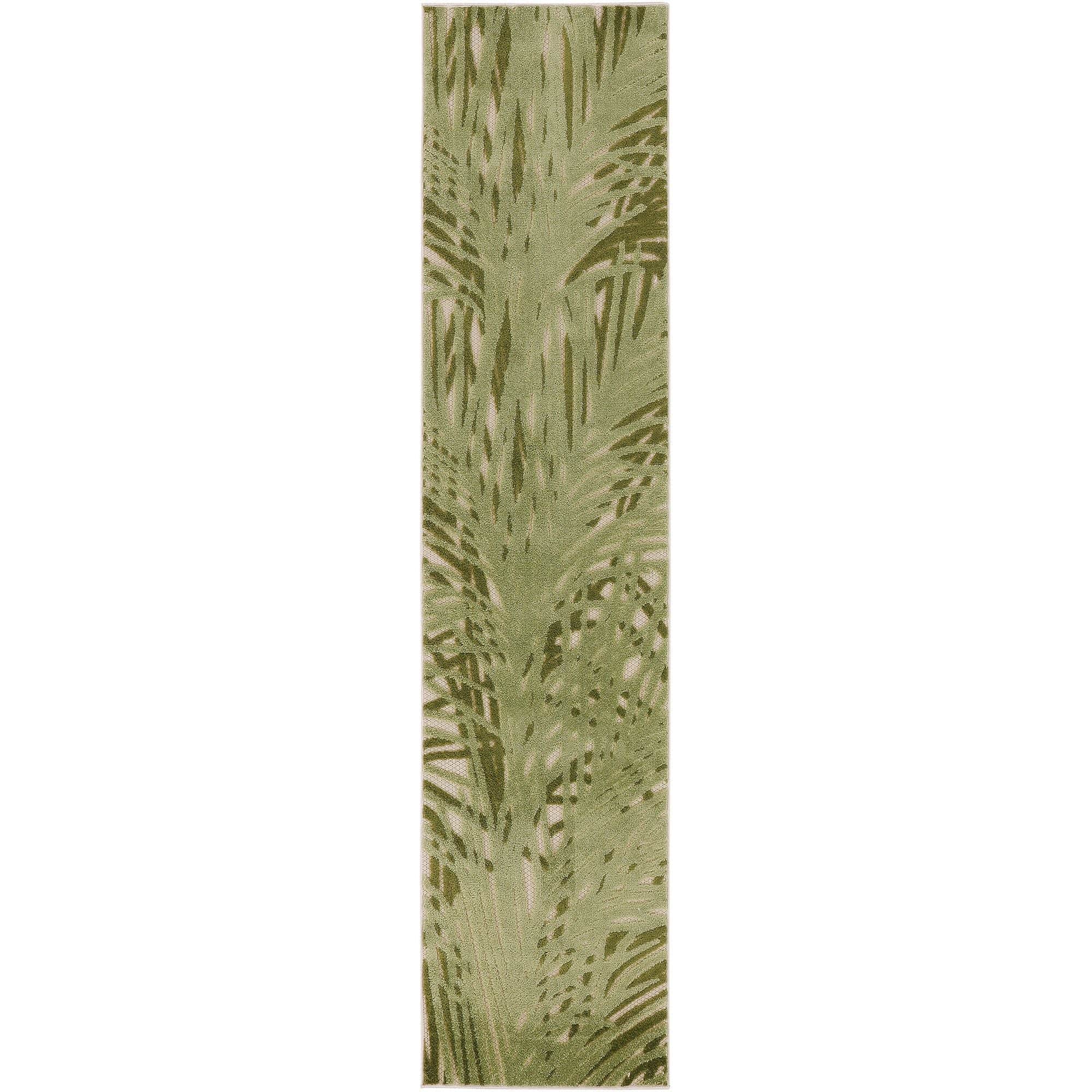 Ivory Green Tropical Leaf Indoor Outdoor Patio Rug