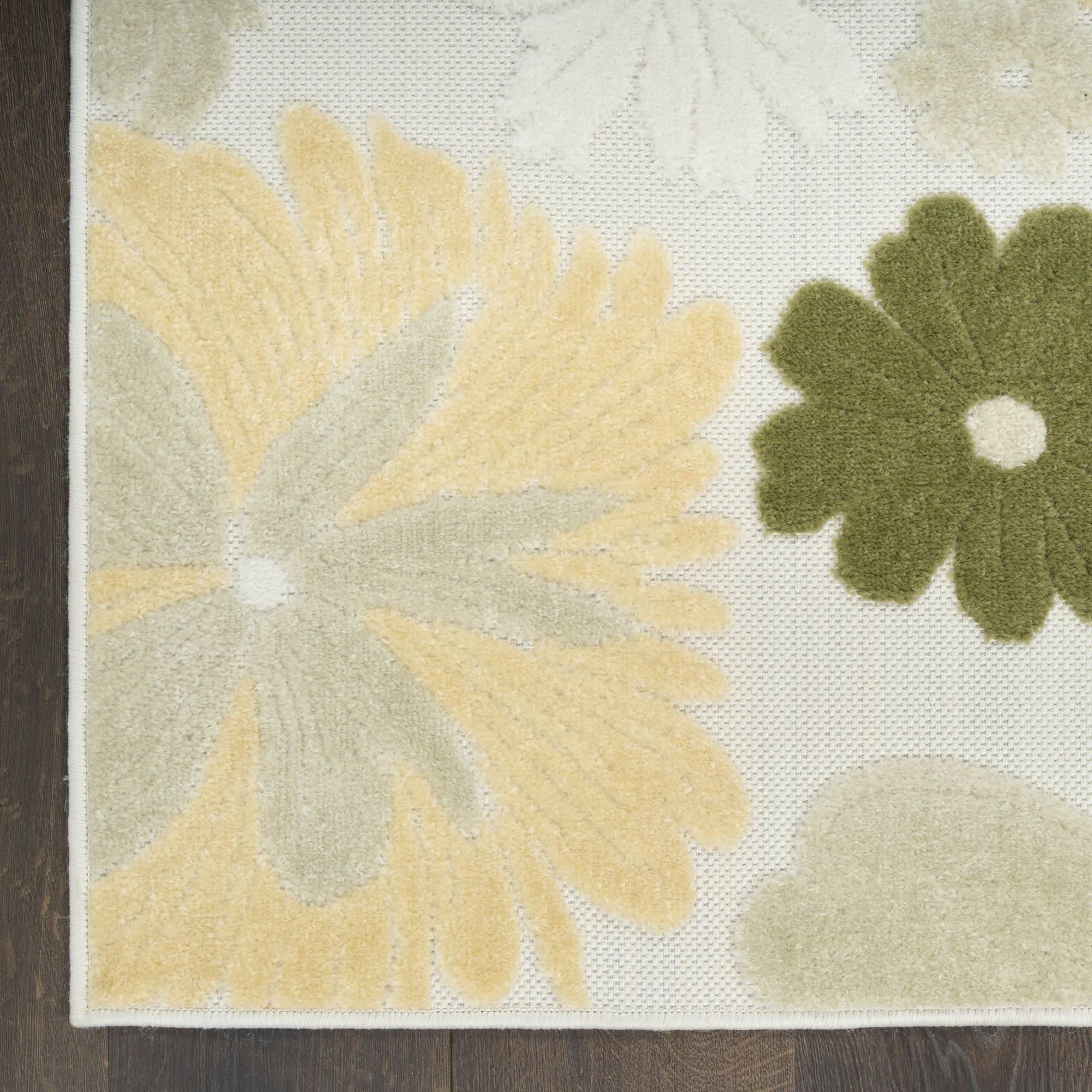 Ivory Green Modern Floral Indoor Outdoor Area Rug