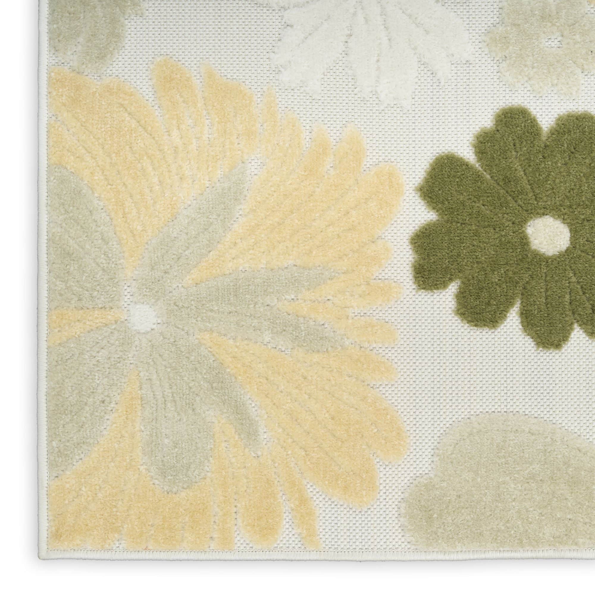 Ivory Green Modern Floral Indoor Outdoor Area Rug