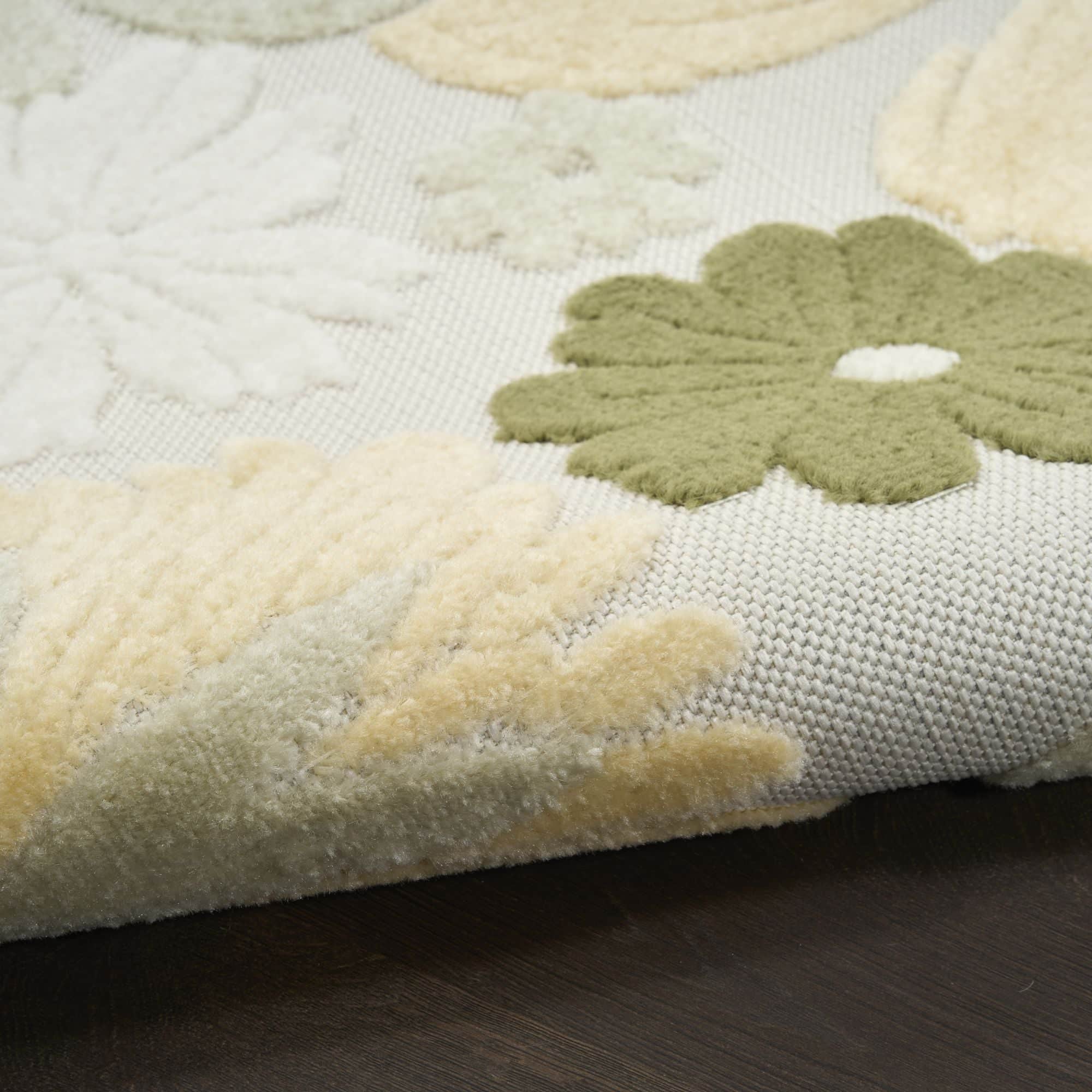 Ivory Green Modern Floral Indoor Outdoor Area Rug