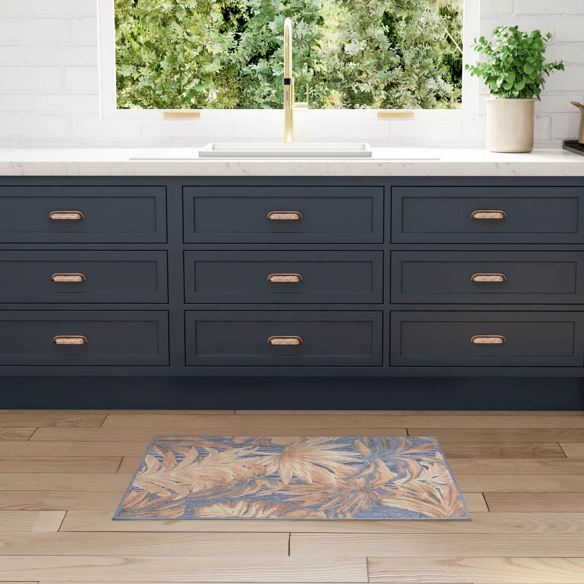 Blue Rose Tropical Botanical Indoor Outdoor Area Rug