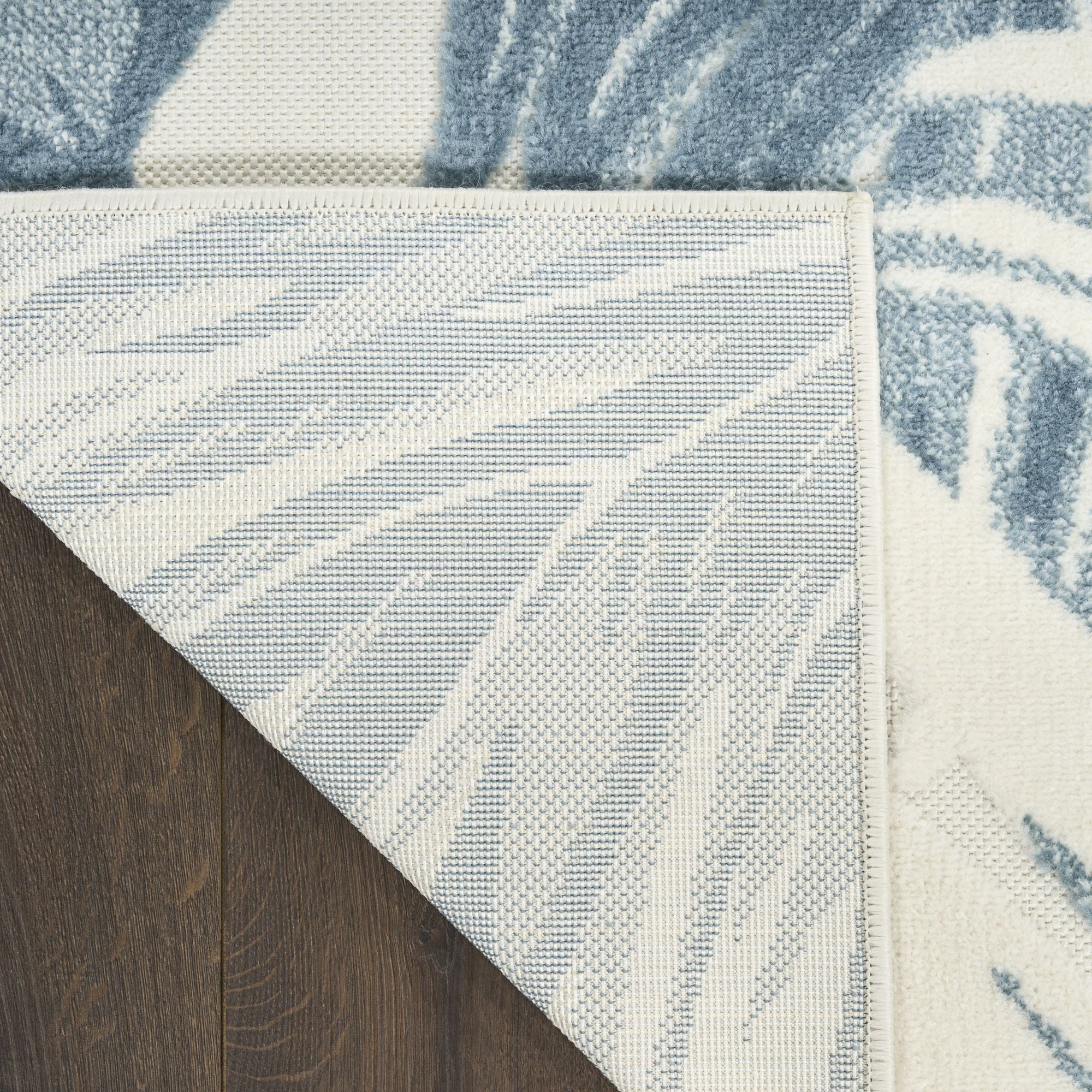 Ivory Blue Tropical Botanical Indoor Outdoor Area Rug