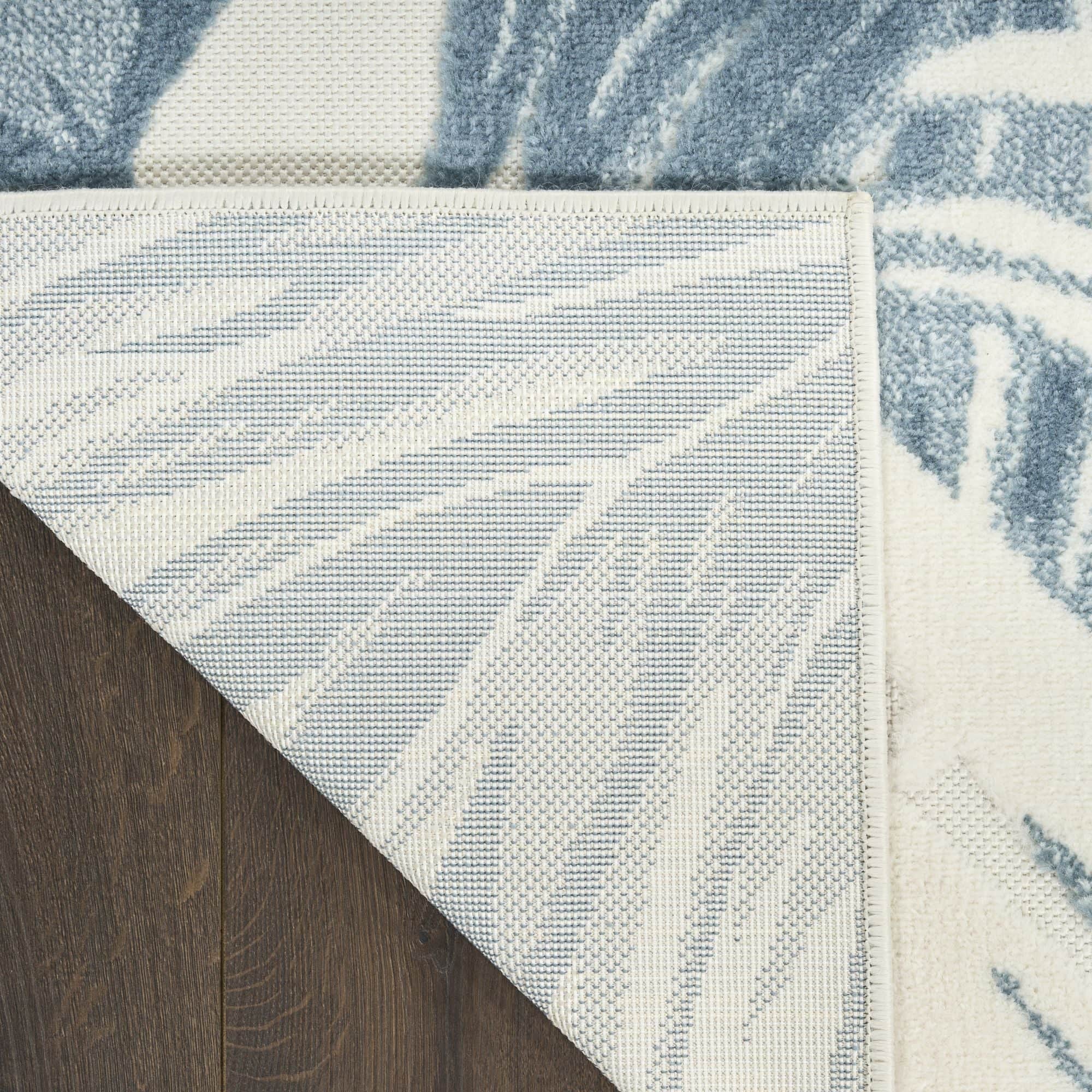 Ivory Blue Tropical Botanical Indoor Outdoor Area Rug