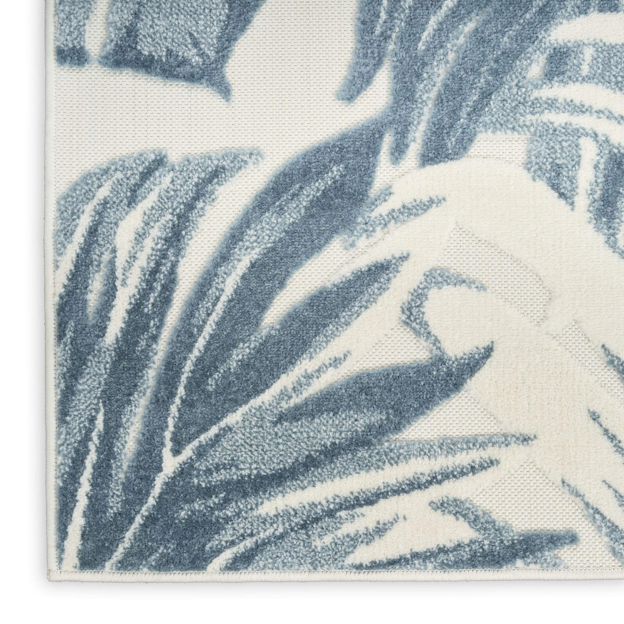 Ivory Blue Tropical Botanical Indoor Outdoor Area Rug