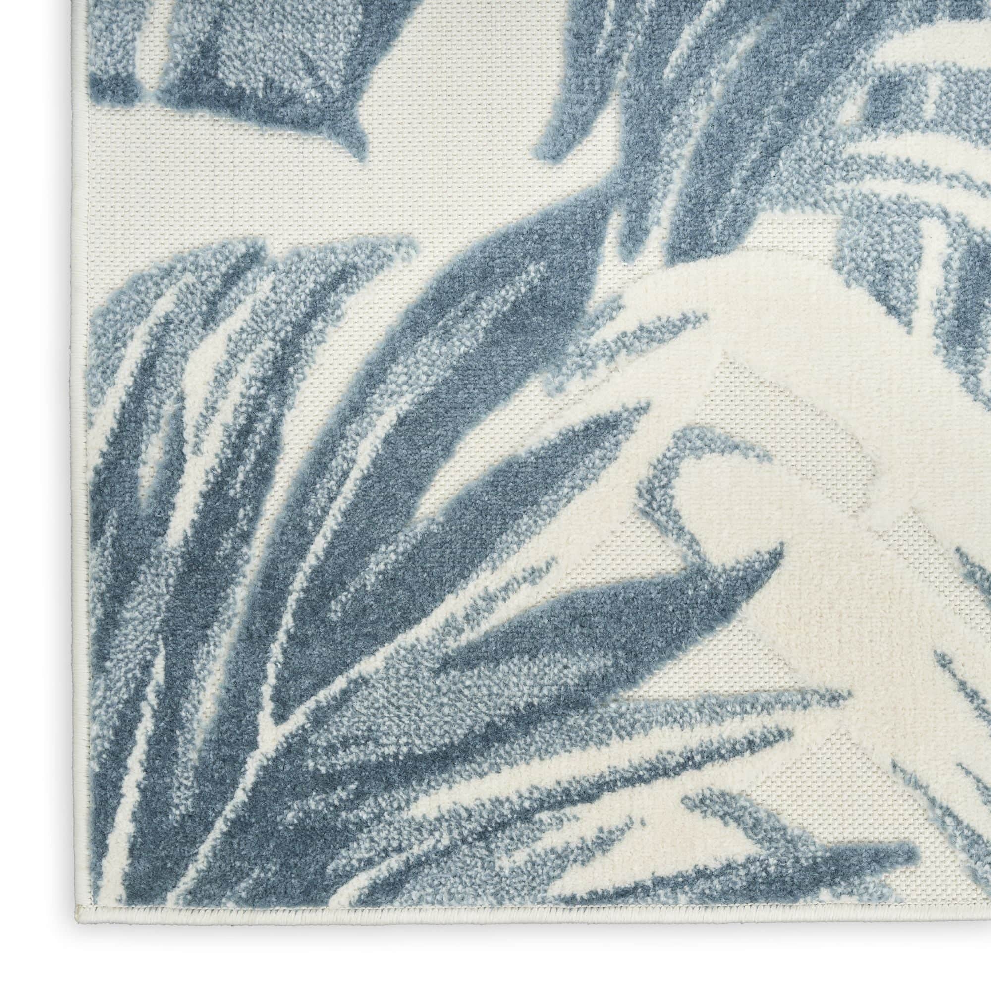 Ivory Blue Tropical Botanical Indoor Outdoor Area Rug