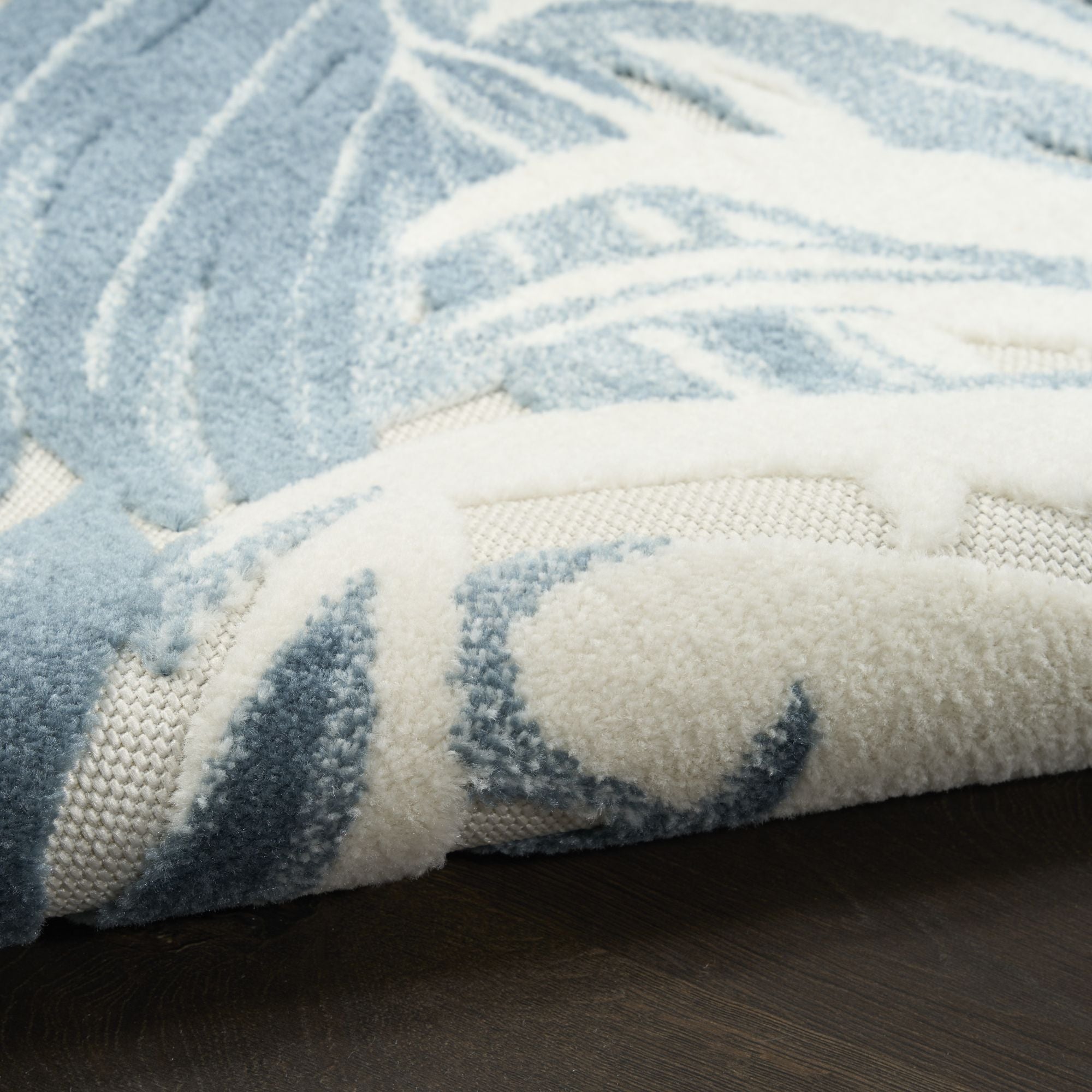 Ivory Blue Tropical Botanical Indoor Outdoor Area Rug