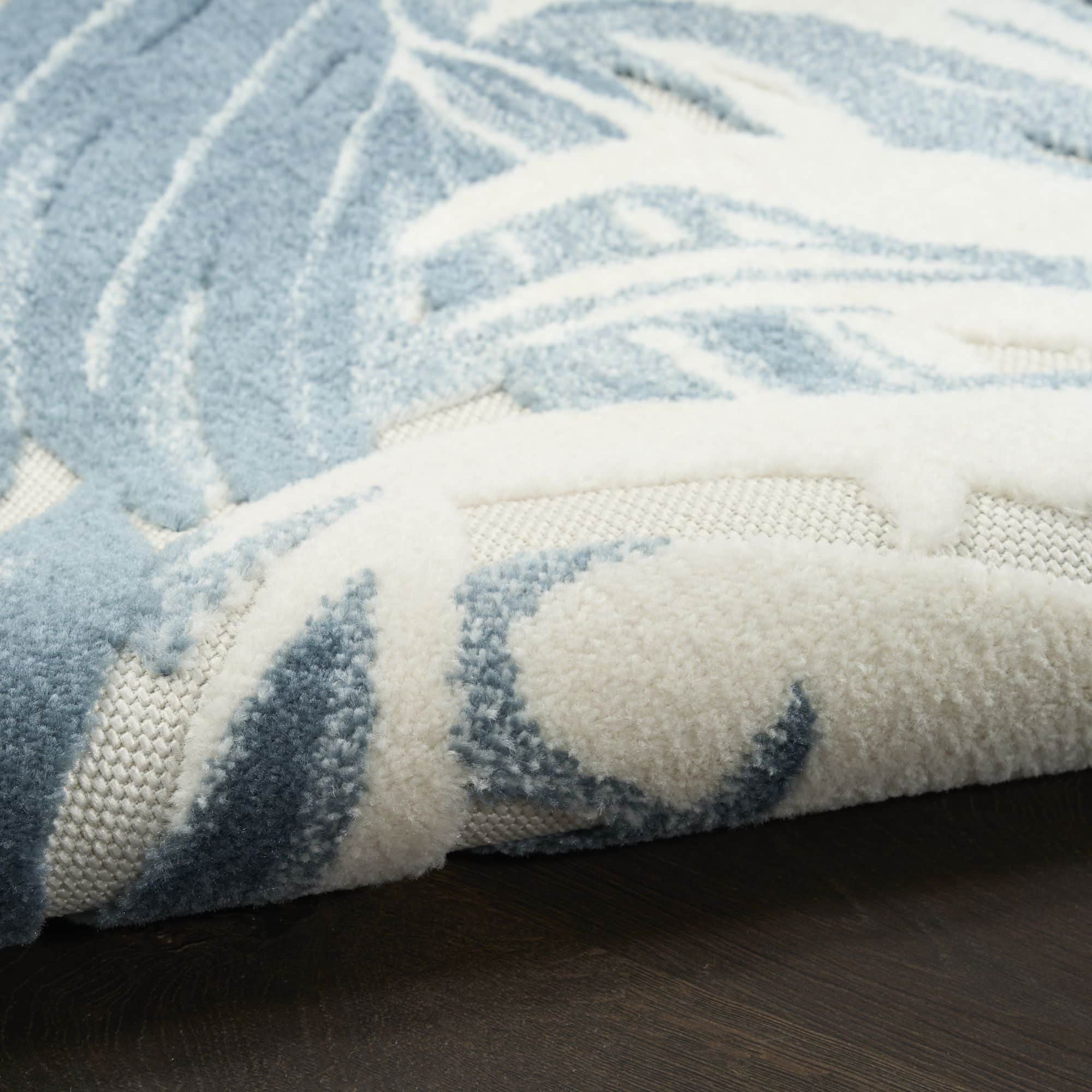 Ivory Blue Tropical Botanical Indoor Outdoor Area Rug