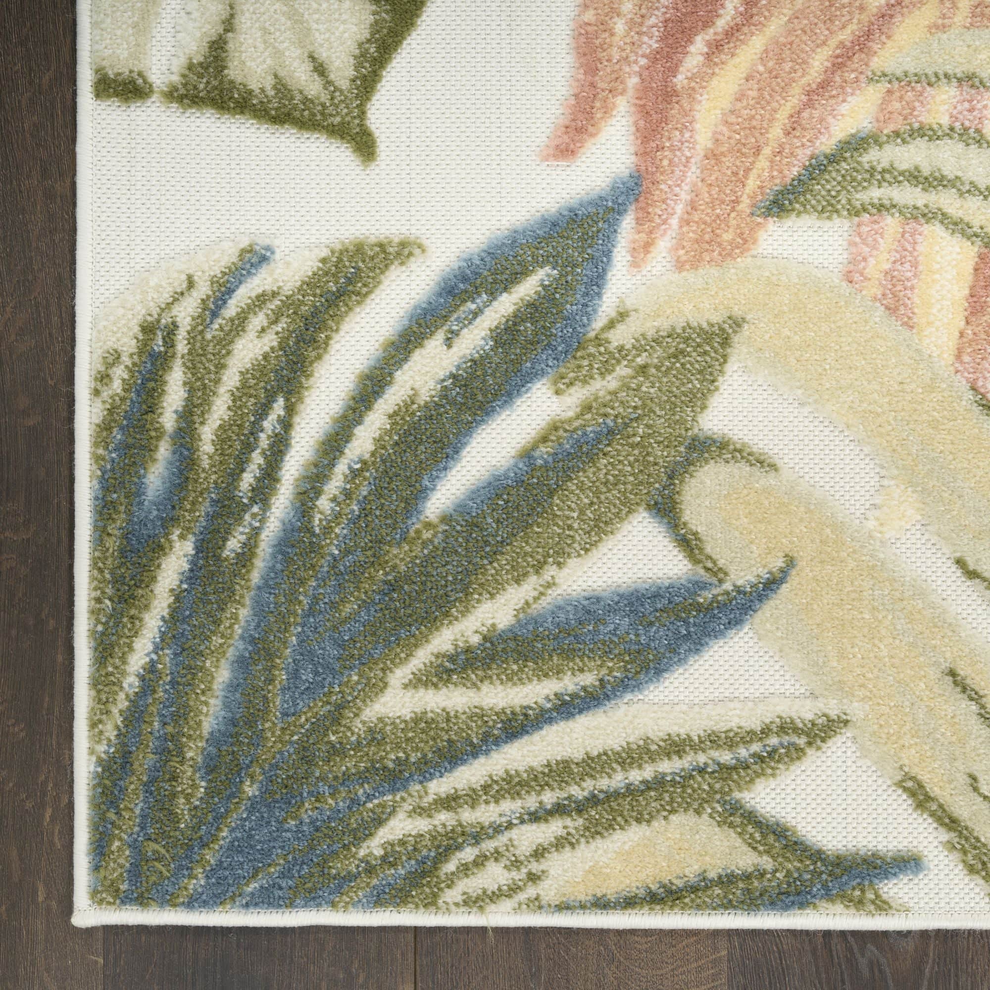 Ivory Green Tropical Botanical Indoor Outdoor Area Rug