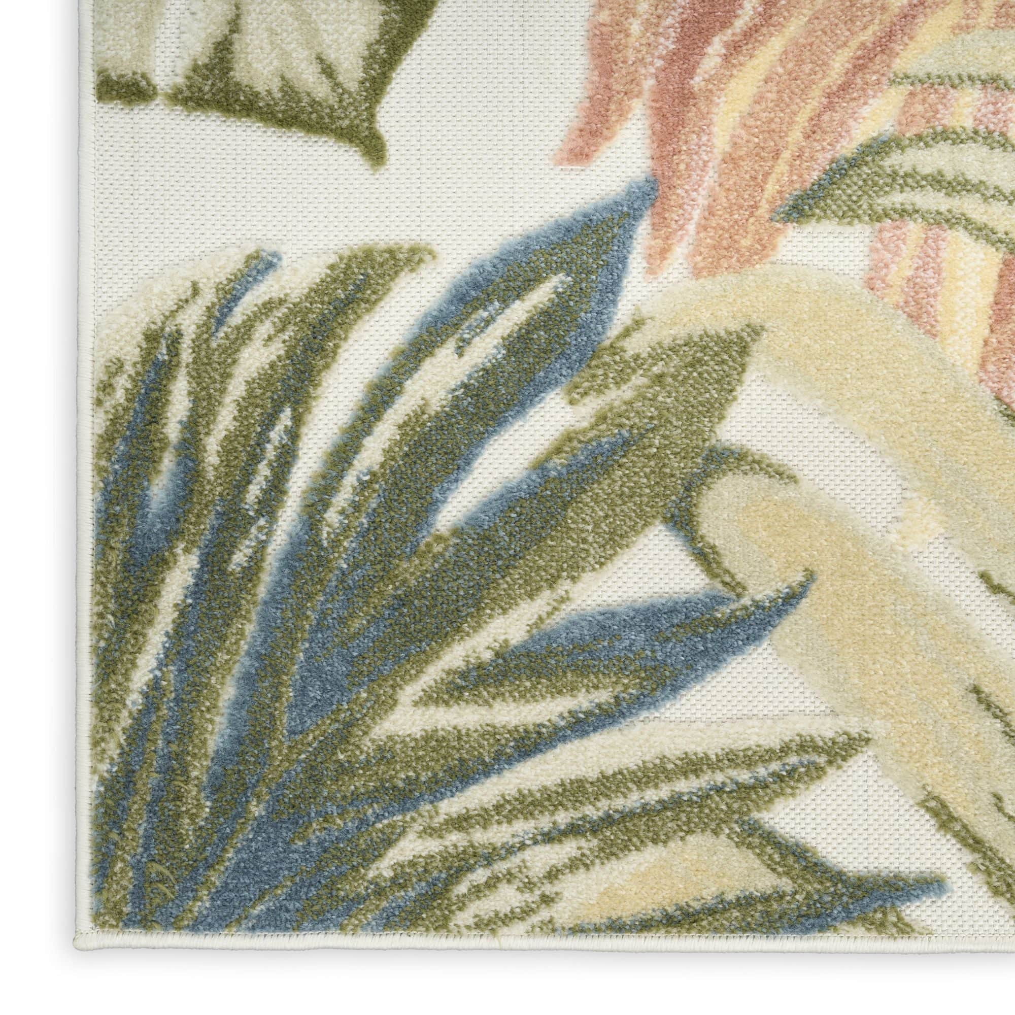 Ivory Green Tropical Botanical Indoor Outdoor Area Rug