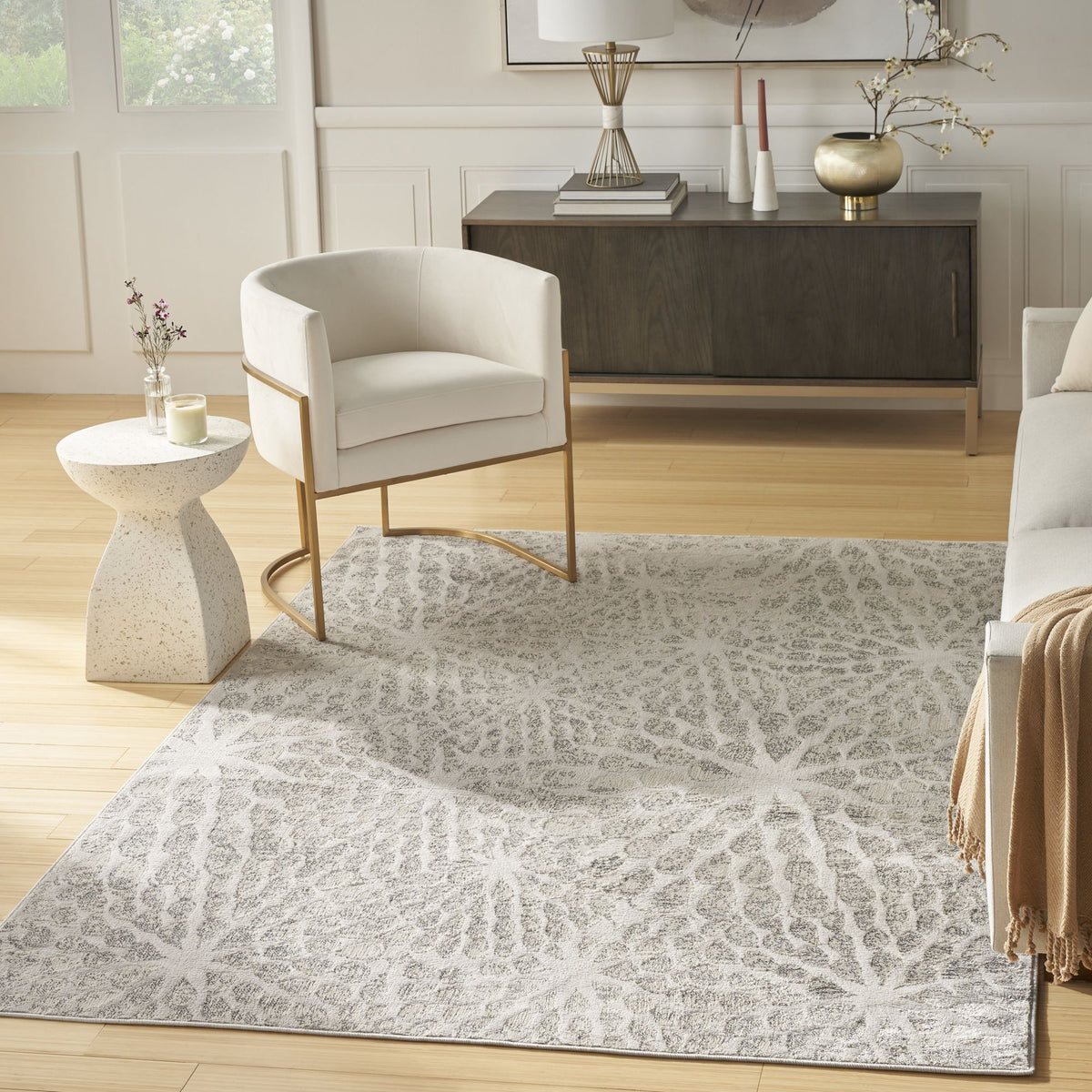 Grey Silver Abstract Indoor Area Rug