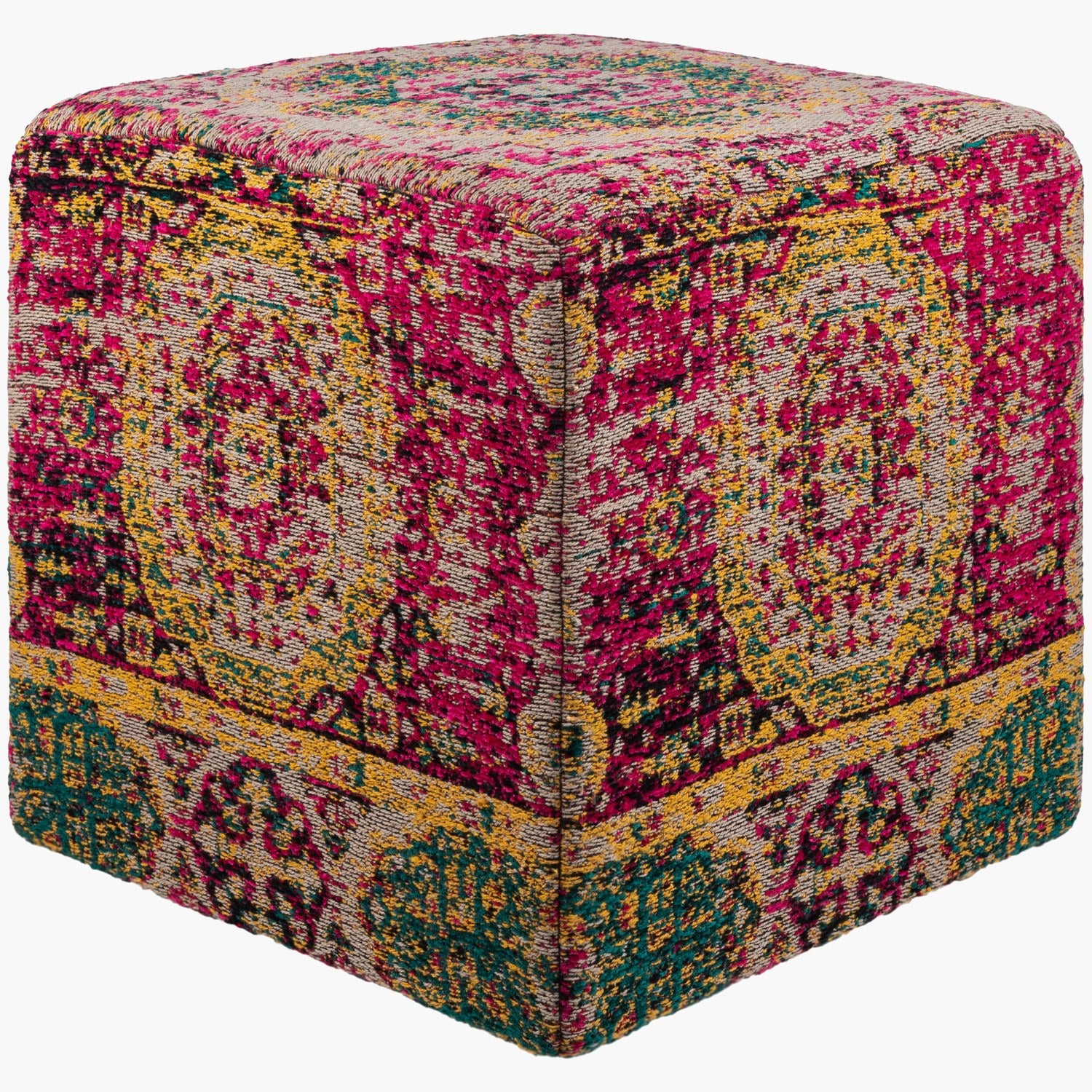 Amsterdam Ottoman in Magenta & Mustard & Teal & Taupe & Black