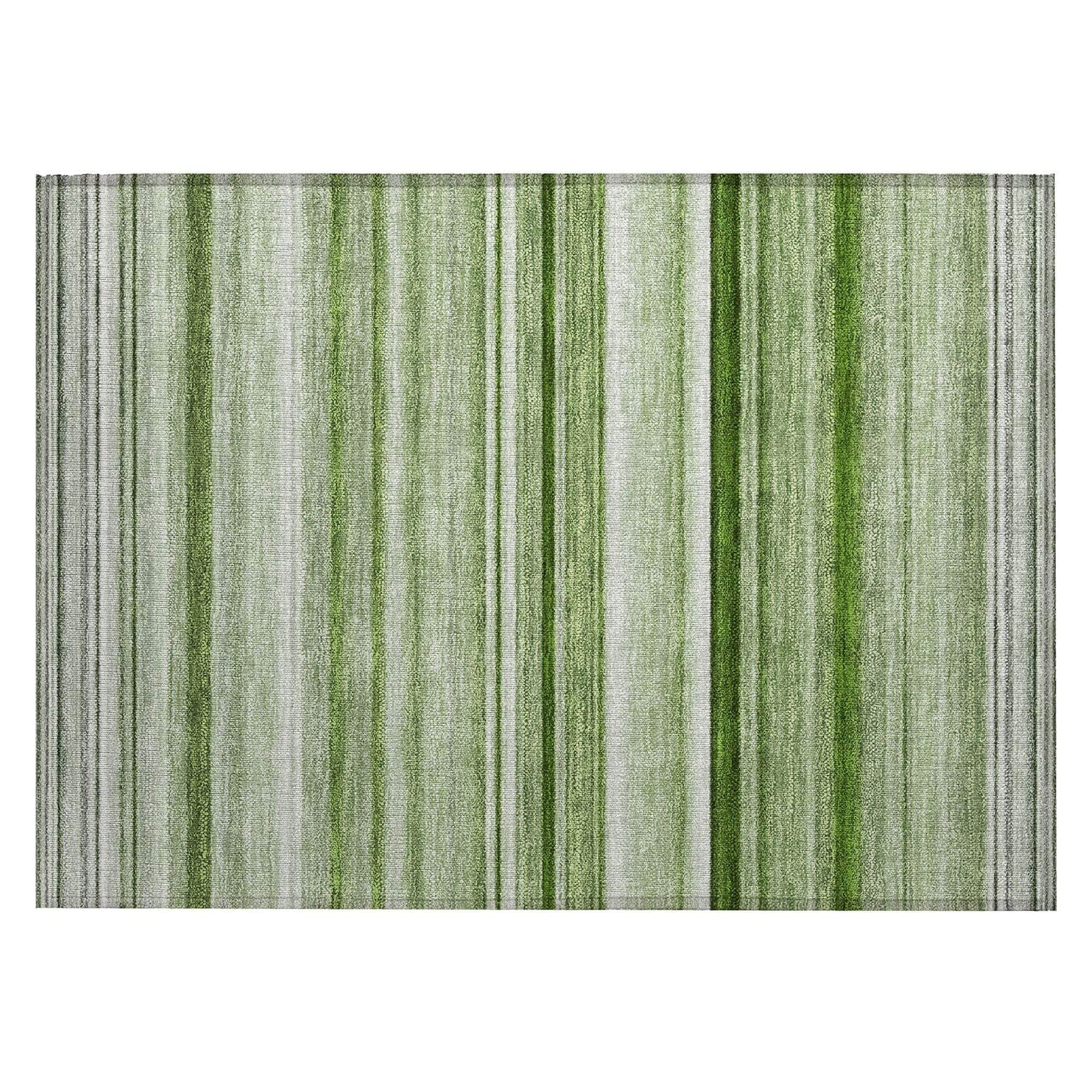 Machine Washable Aloe Green Rug - Indoor / Outdoor - Kids / Pet Friendly Stripes Print Rug