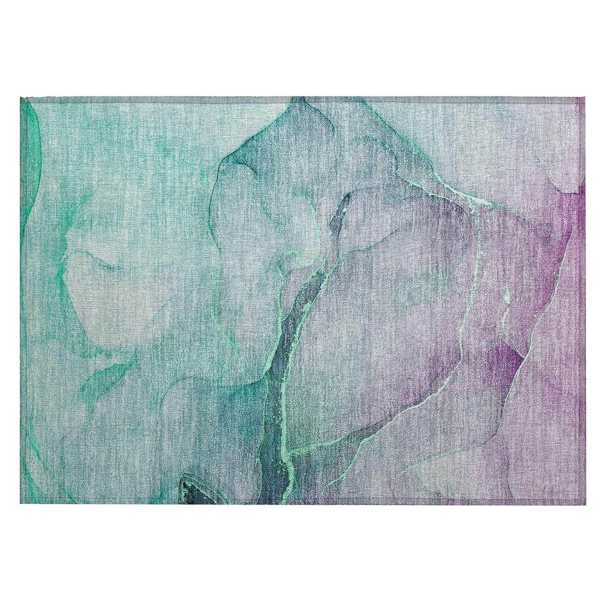 Machine Washable Aloe Green Rug - Indoor / Outdoor - Kids / Pet Friendly Watercolors Print Rug