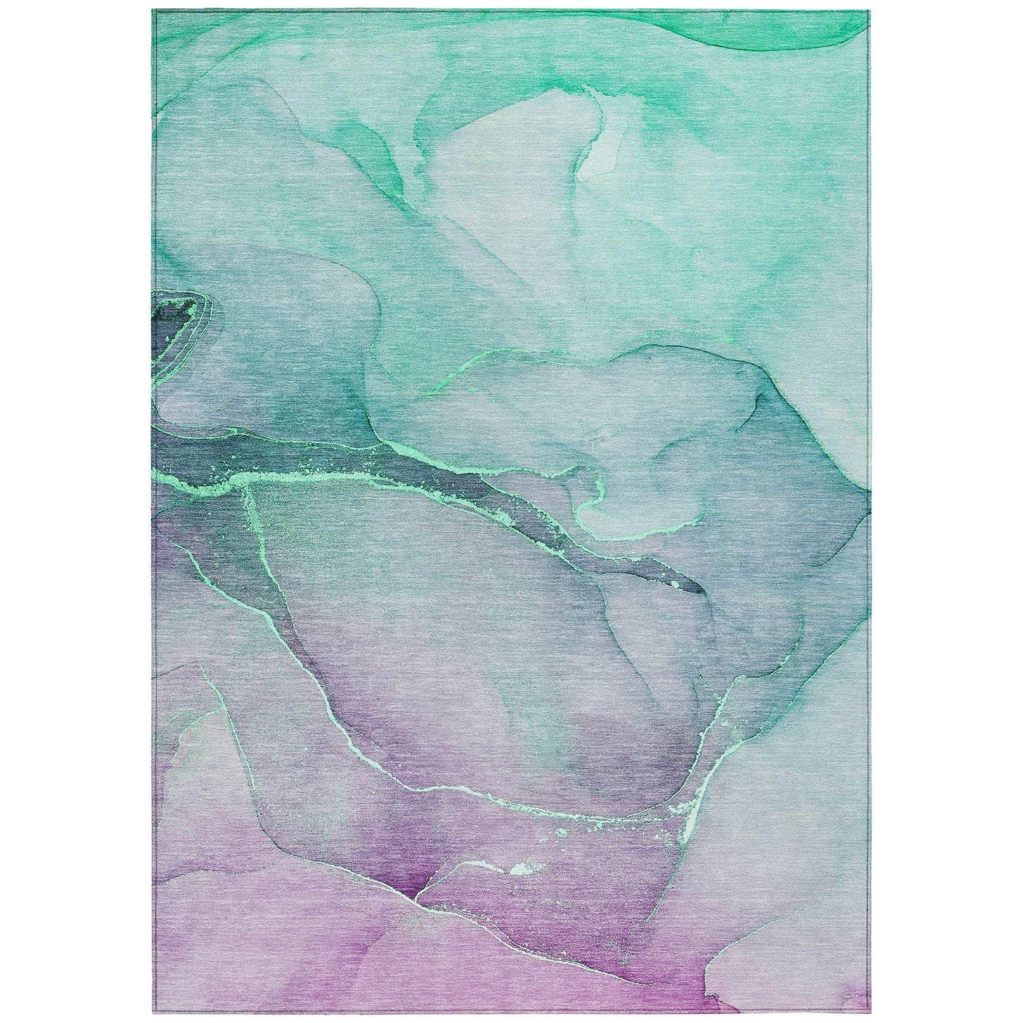 Machine Washable Aloe Green Rug - Indoor / Outdoor - Kids / Pet Friendly Watercolors Print Rug
