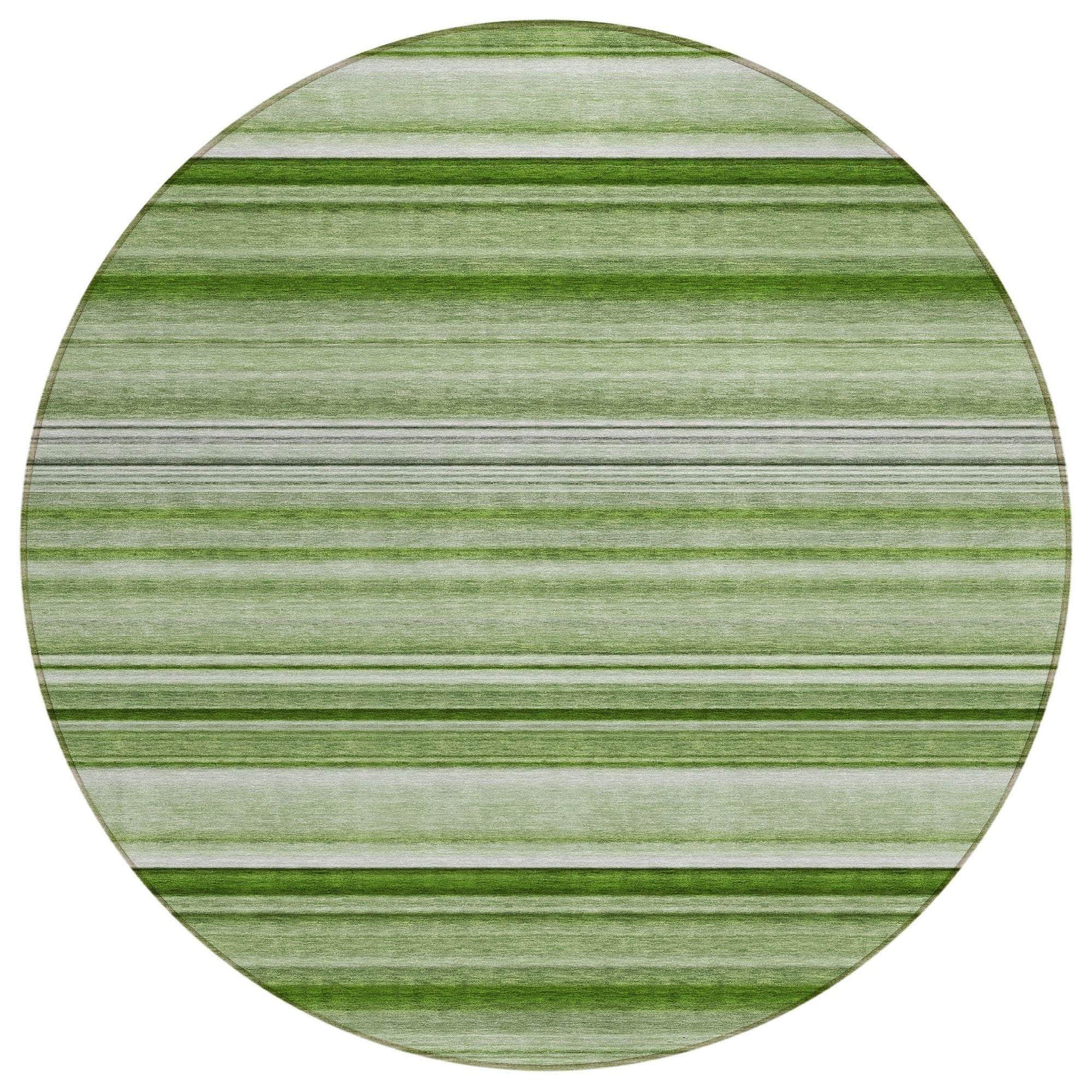 Machine Washable Aloe Green Rug - Indoor / Outdoor - Kids / Pet Friendly Stripes Print Rug