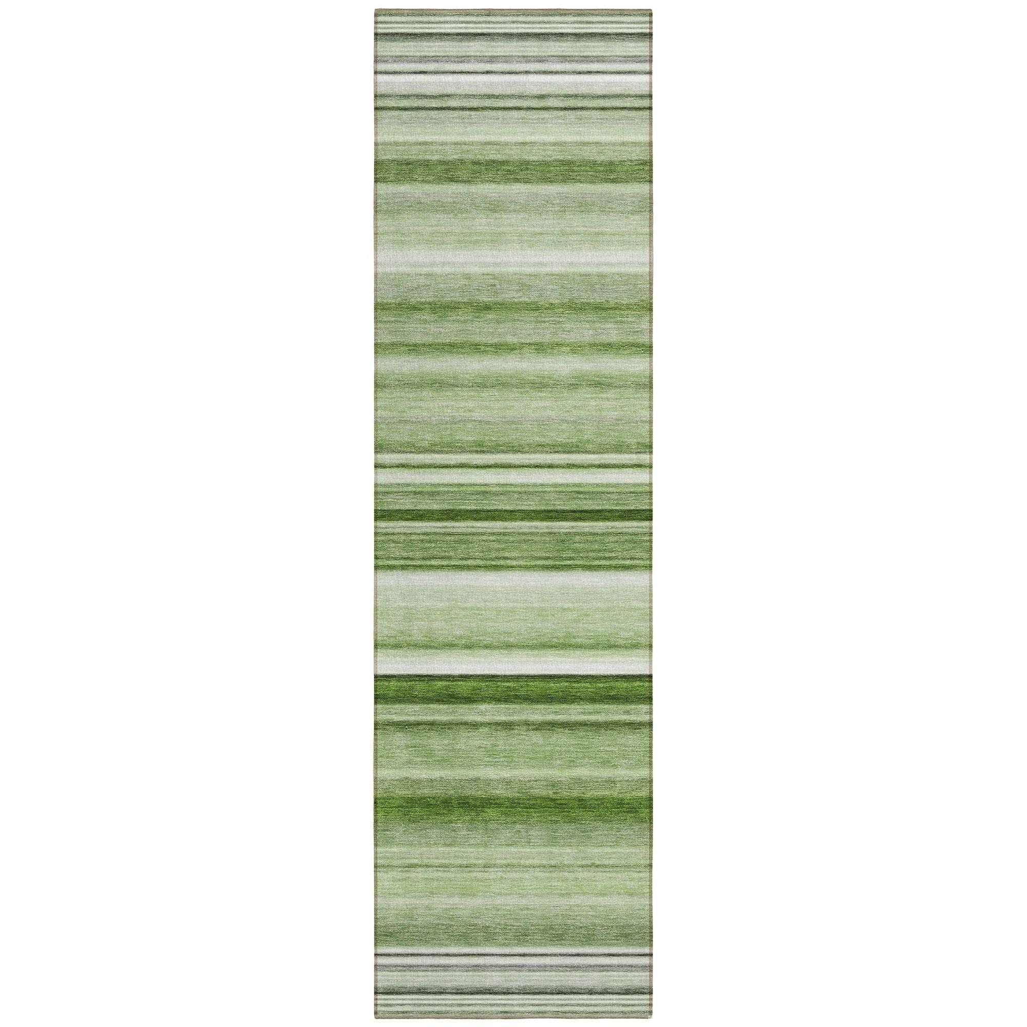 Machine Washable Aloe Green Rug - Indoor / Outdoor - Kids / Pet Friendly Stripes Print Rug