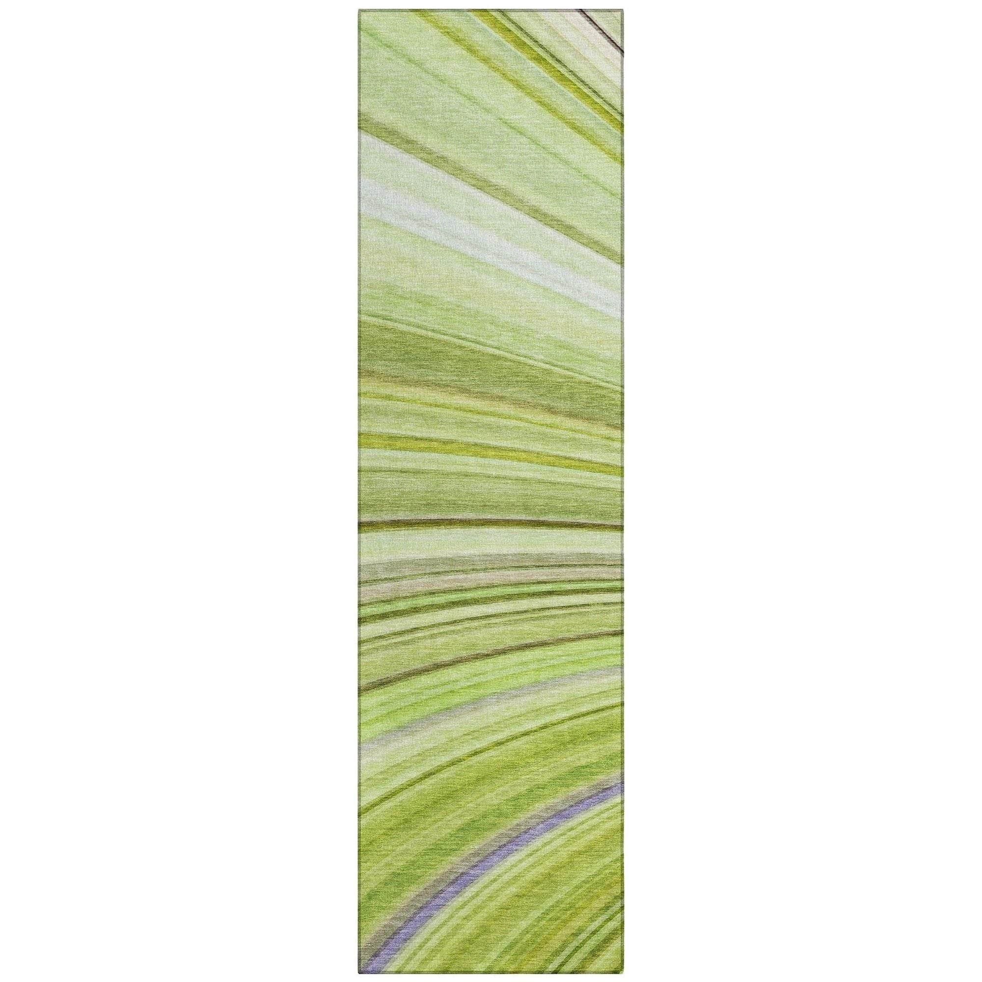 Machine Washable Aloe Green Rug - Indoor / Outdoor - Kids / Pet Friendly Waves Print Rug