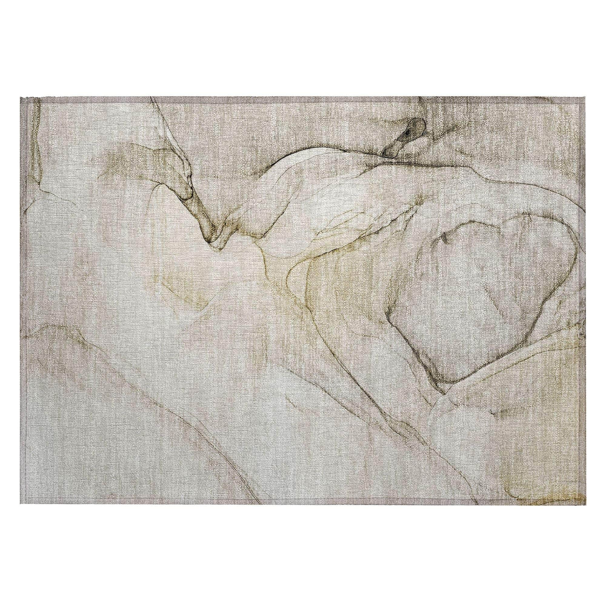 Machine Washable Beige Brown Rug - Indoor / Outdoor - Kids / Pet Friendly Watercolors Print Rug