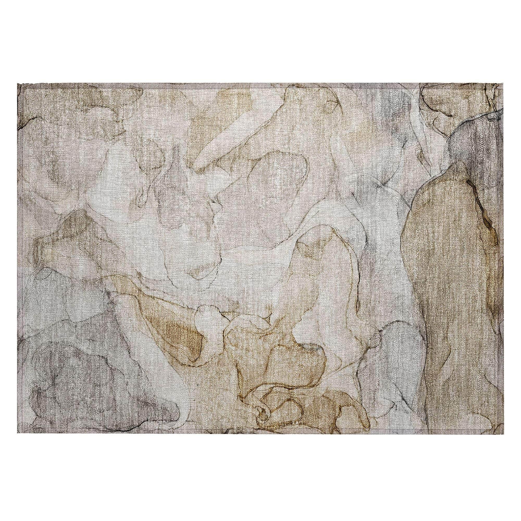 Machine Washable Beige Brown Rug - Indoor / Outdoor - Kids / Pet Friendly Watercolors Print Rug