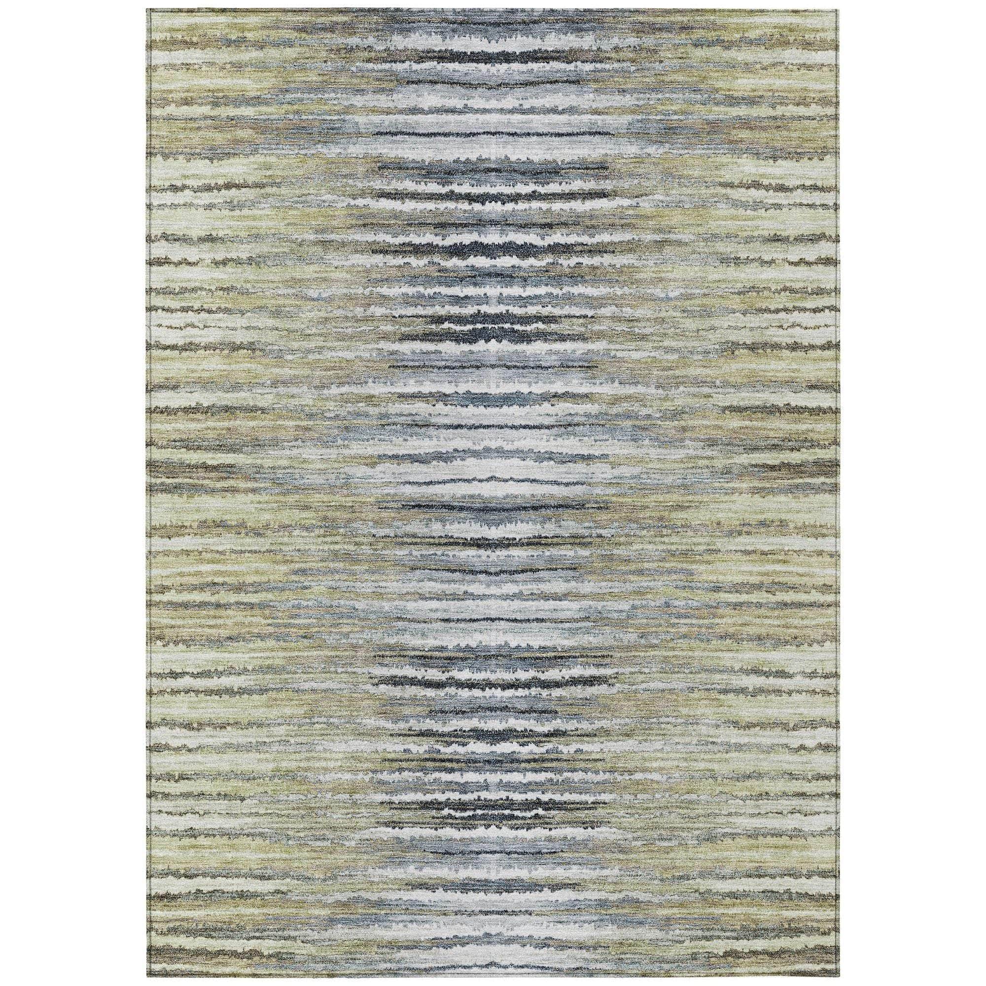 Machine Washable Beige Brown Rug - Indoor / Outdoor - Kids / Pet Friendly Stripes Print Rug