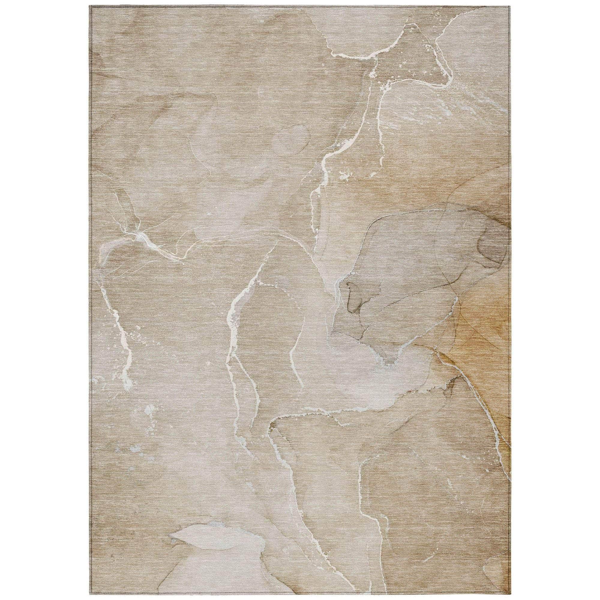 Machine Washable Beige Brown Rug - Indoor / Outdoor - Kids / Pet Friendly Watercolors Print Rug