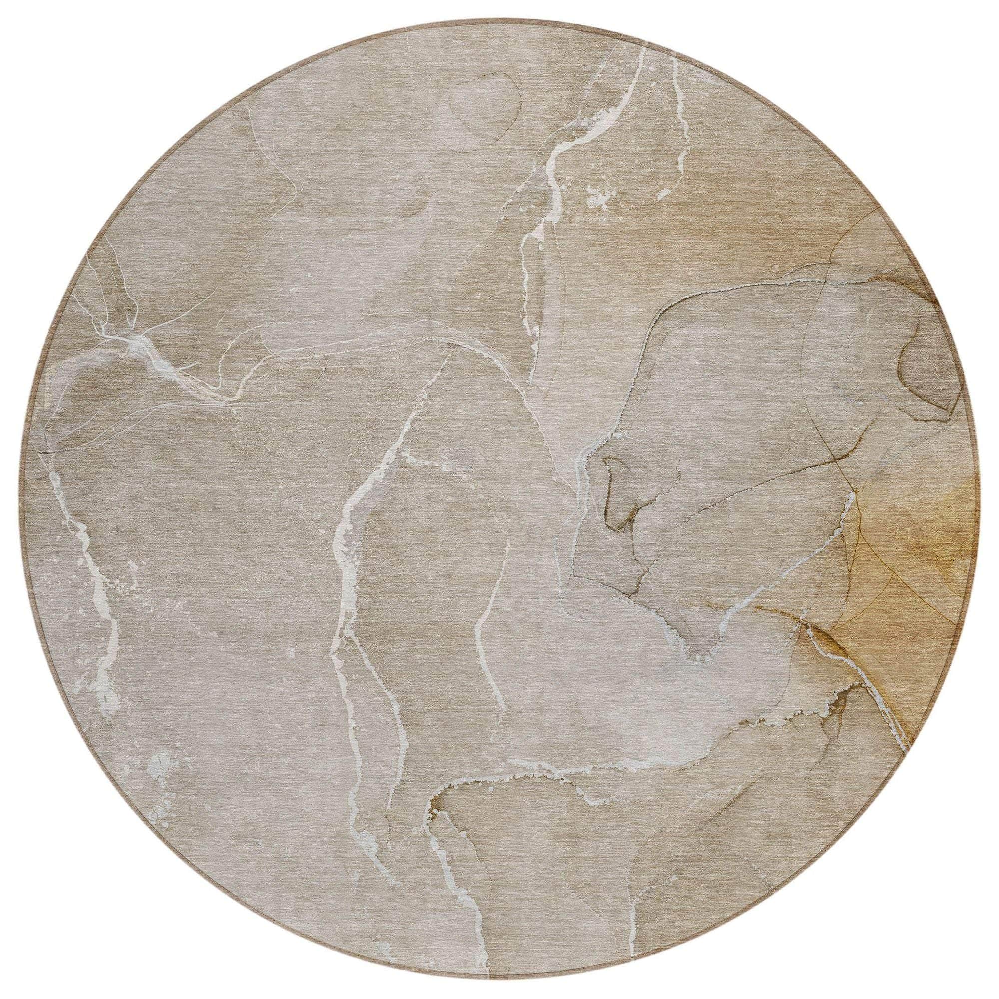 Machine Washable Beige Brown Rug - Indoor / Outdoor - Kids / Pet Friendly Watercolors Print Rug