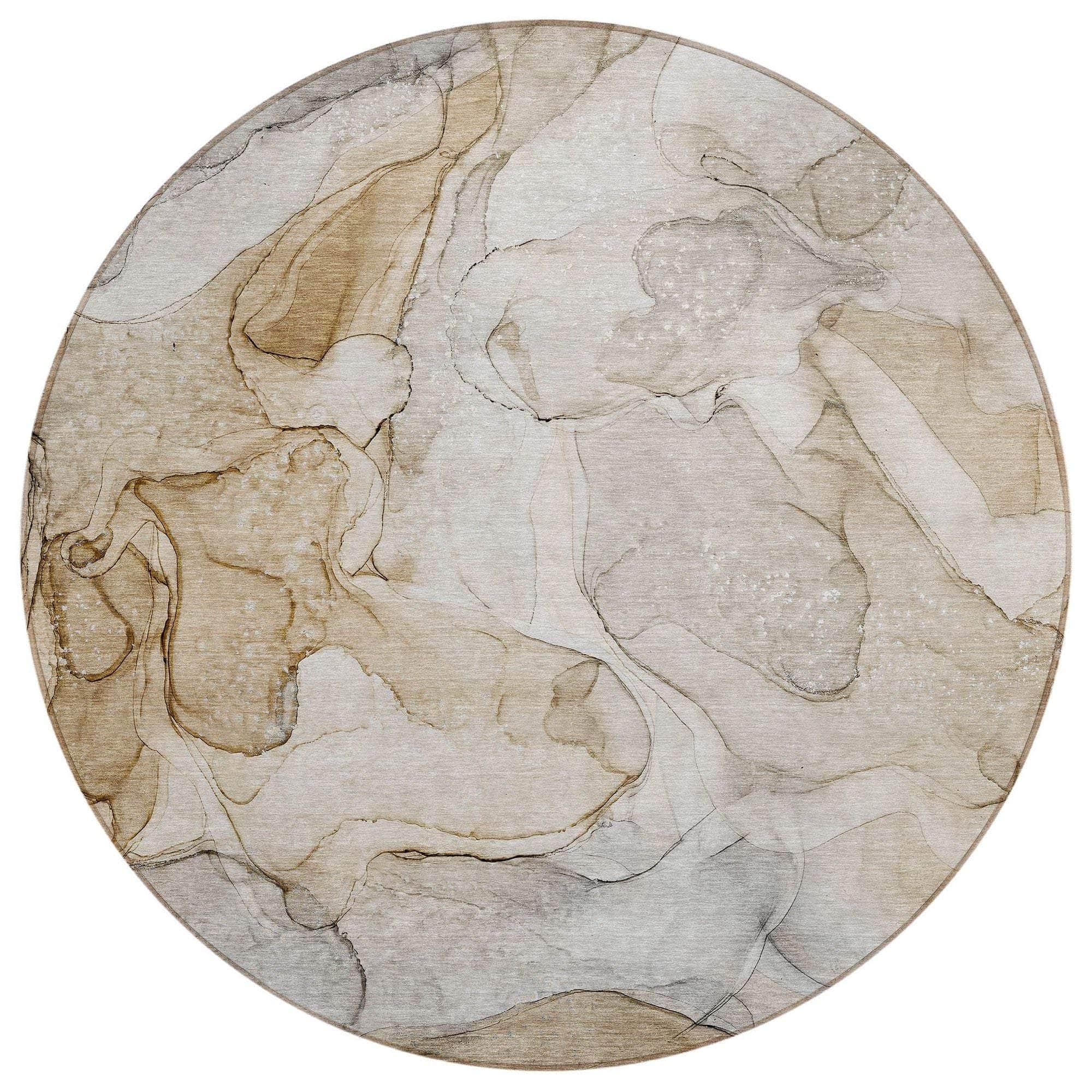 Machine Washable Beige Brown Rug - Indoor / Outdoor - Kids / Pet Friendly Watercolors Print Rug