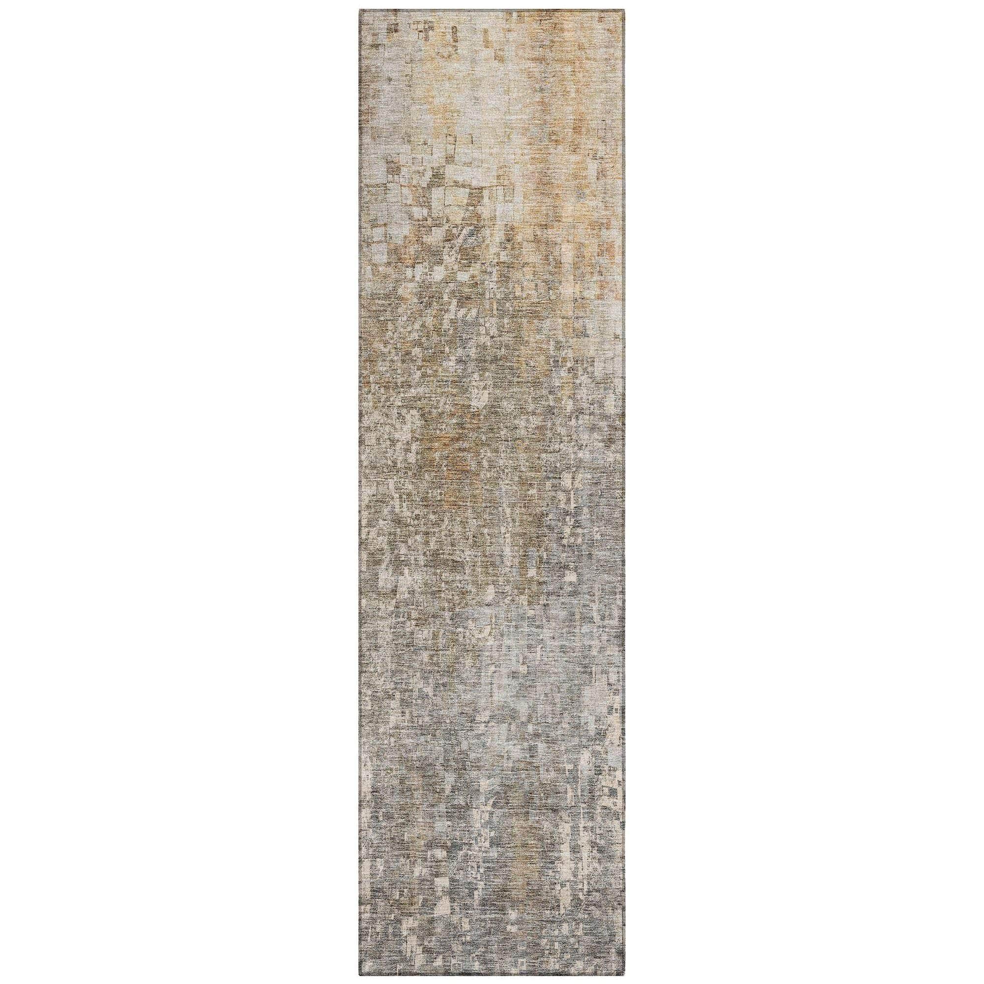Machine Washable Beige Brown Rug - Indoor / Outdoor - Kids / Pet Friendly Squares Print Rug